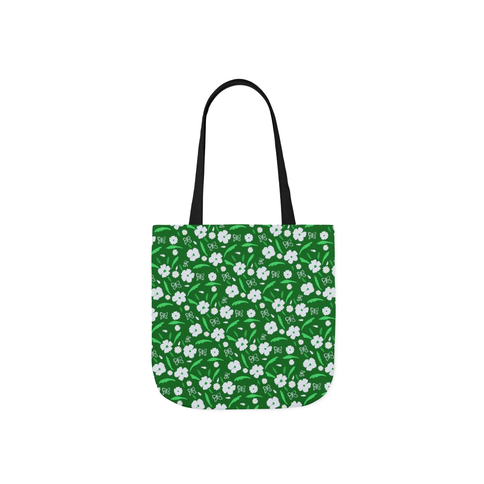 Green white wild flower hand designed prints Canvas Tote Bag, 5-Color Straps Printify