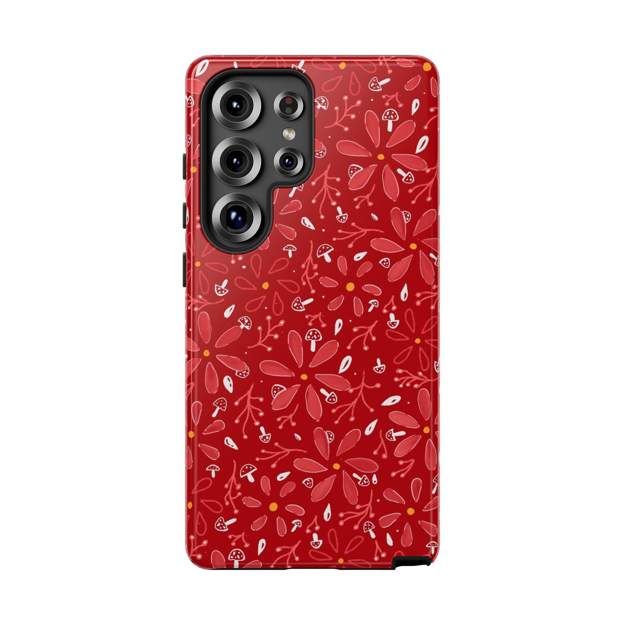 Red Flora Hand Designed Print Tough Cases Printify