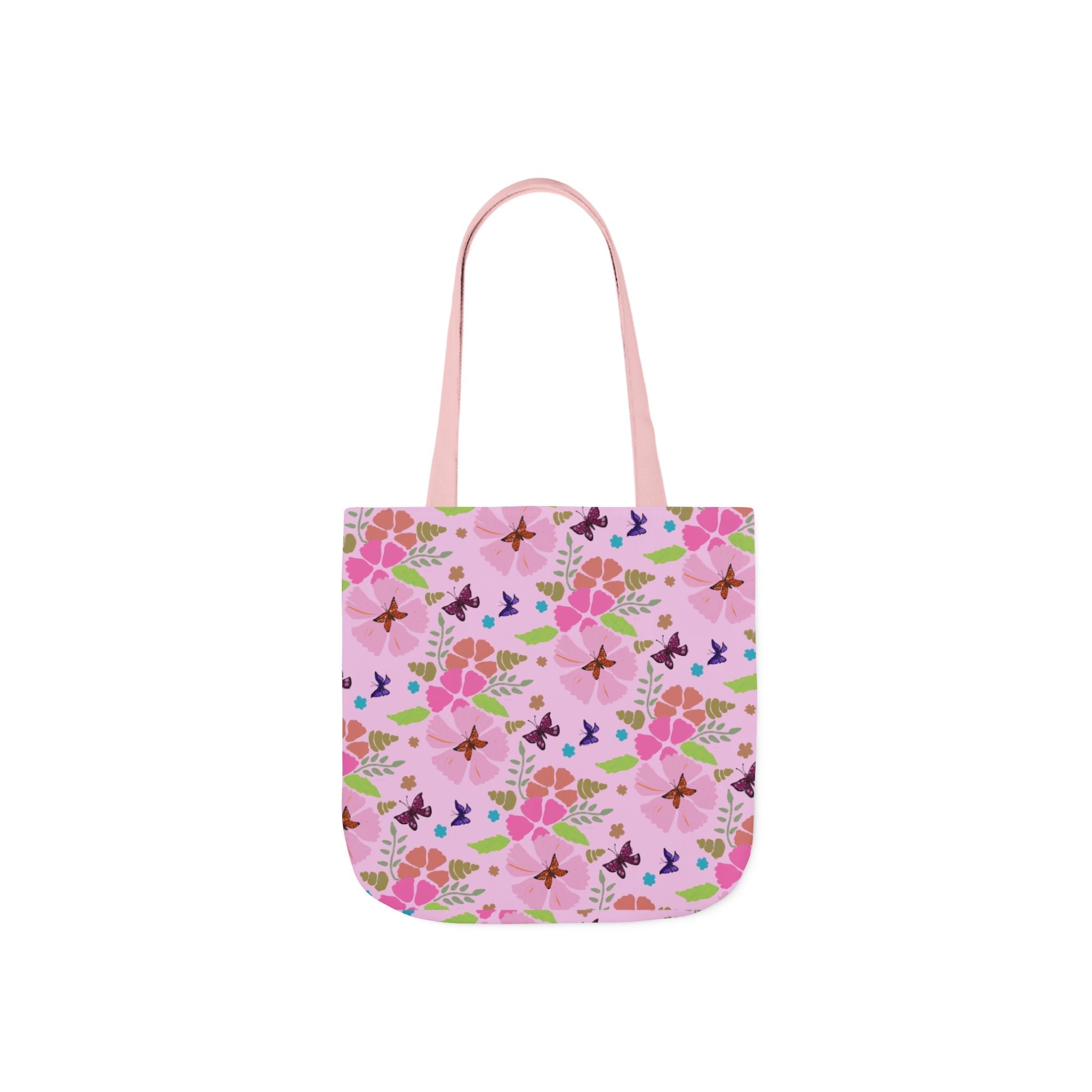 Pink Butterfly Garden Canvas Tote Bag, 5-Color Straps Printify