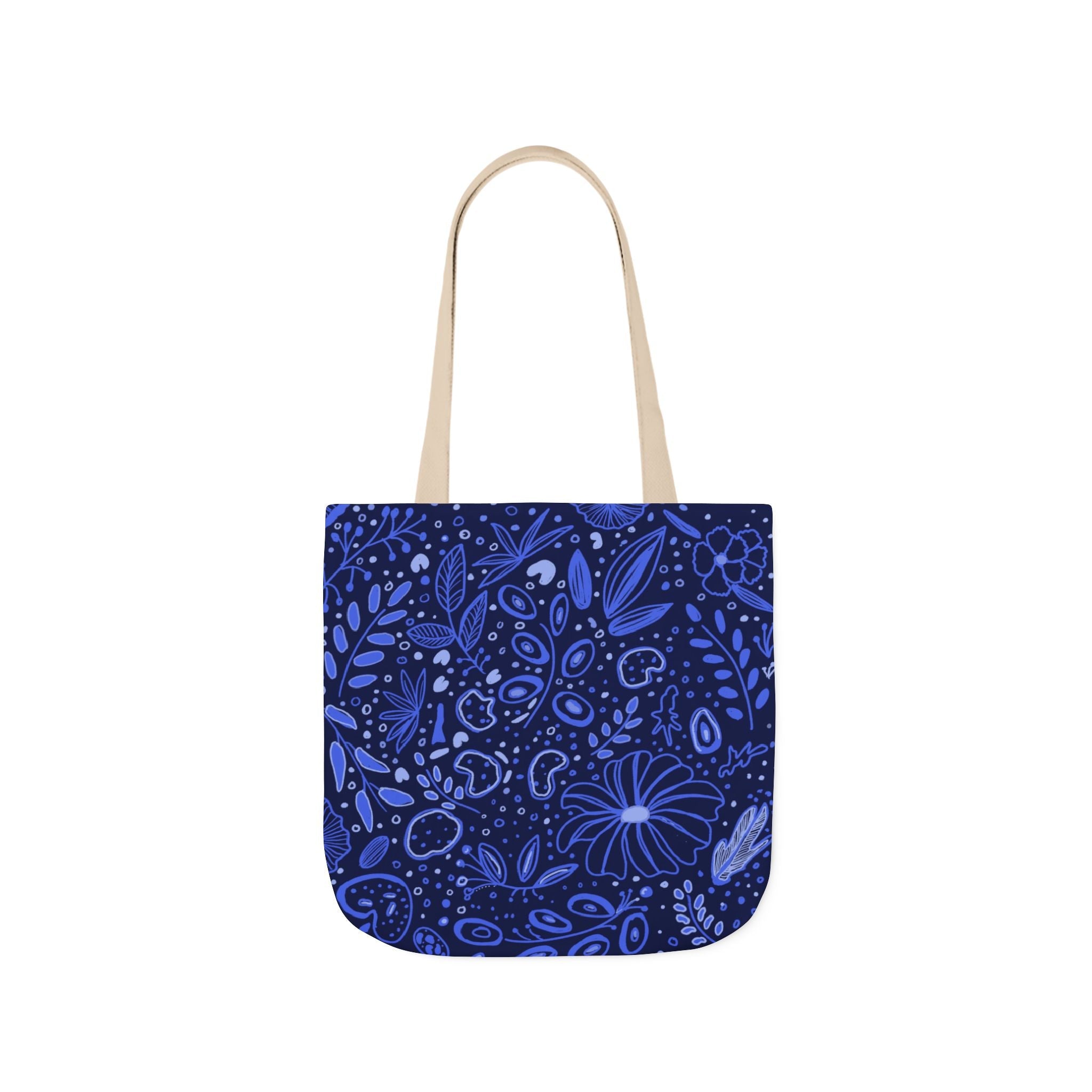 Midnight Blue Botanic Hand Design Prints Canvas Tote Bag, 5-Color Straps Printify