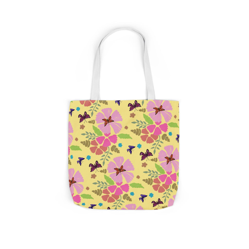 Yellow Butterfly Garden Hand Designed Print Canvas Tote Bag, 5-Color Straps Printify