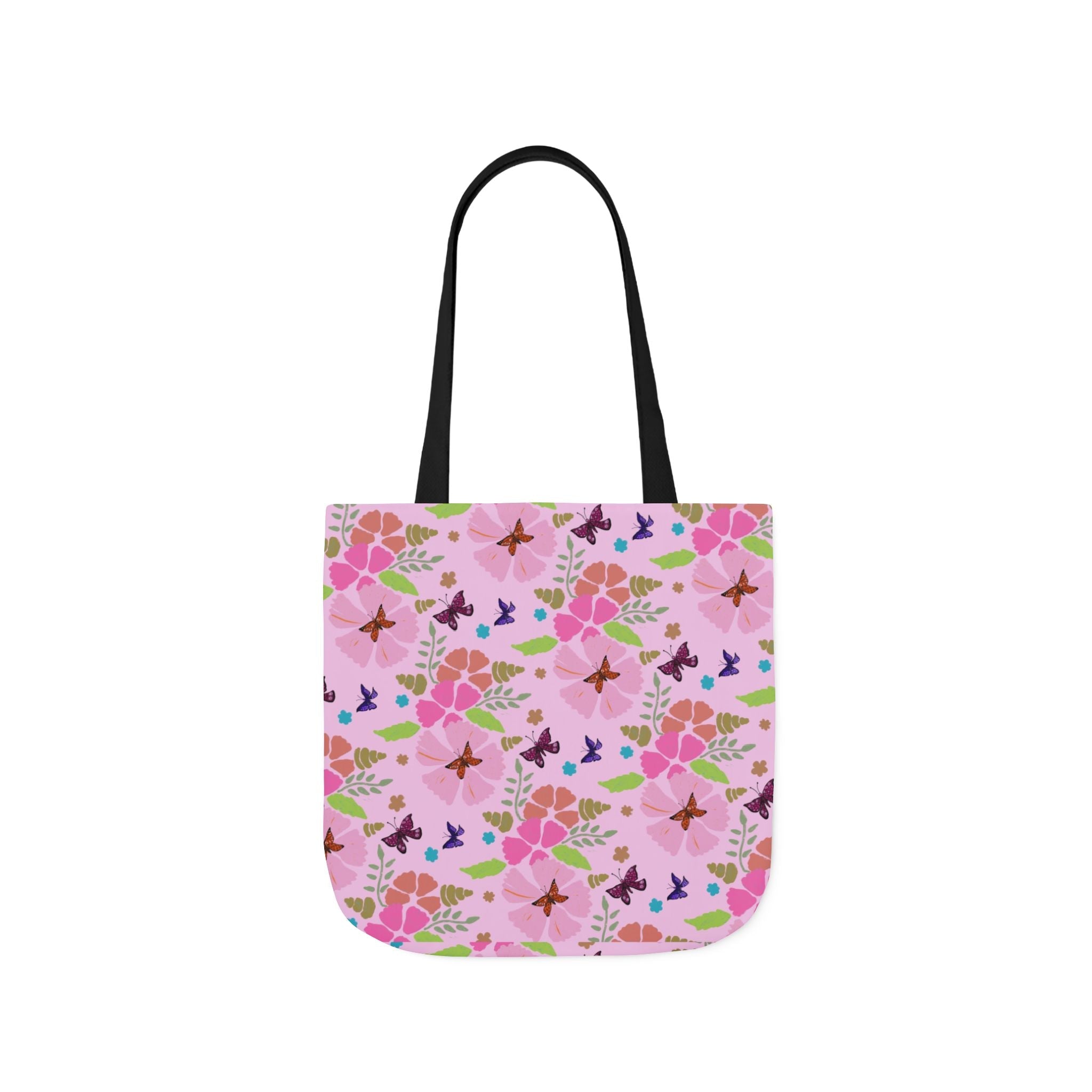 Pink Butterfly Garden Canvas Tote Bag, 5-Color Straps Printify