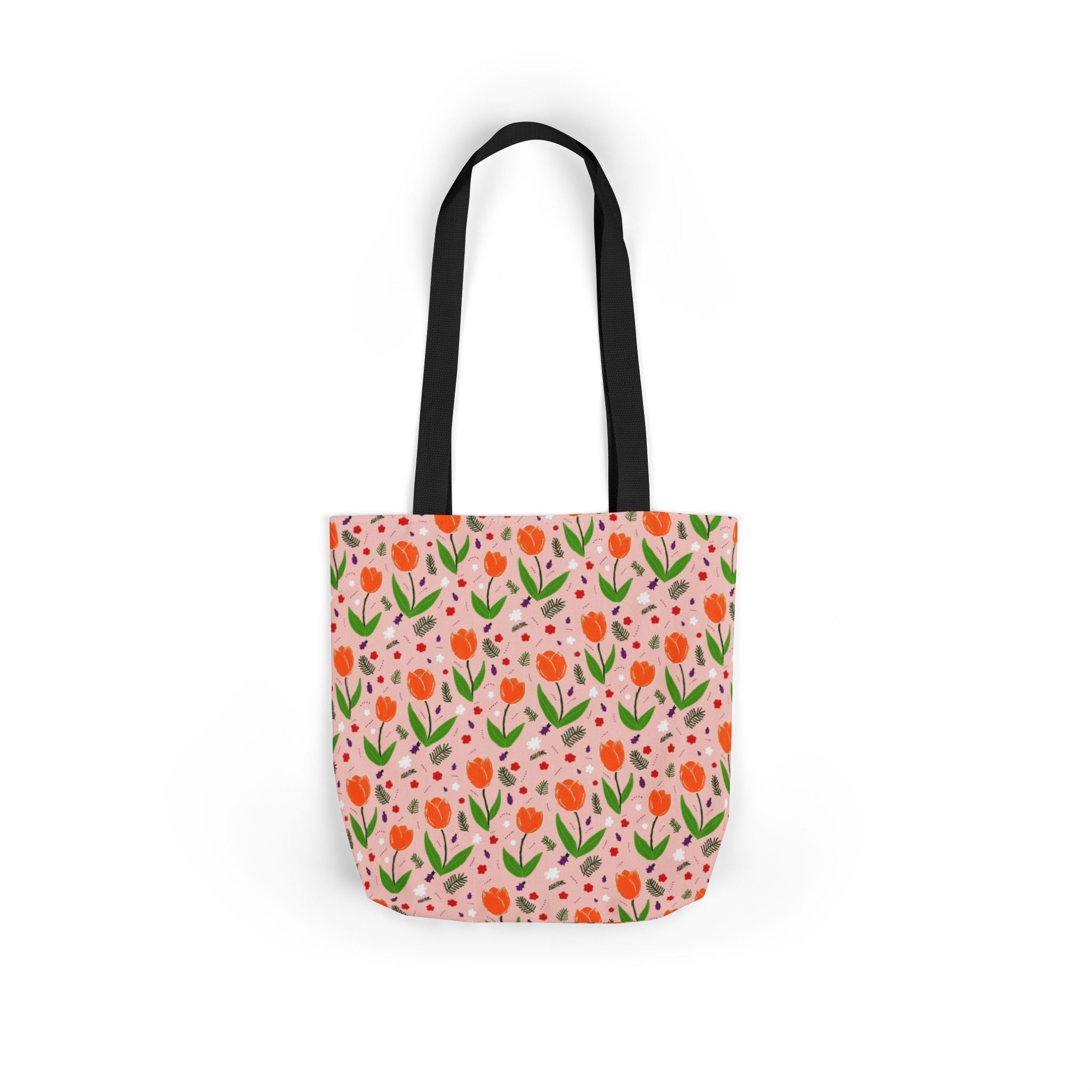 Orange Tulip Hand Designed Art Botanic Canvas Tote Bag, 5-Color Straps Printify