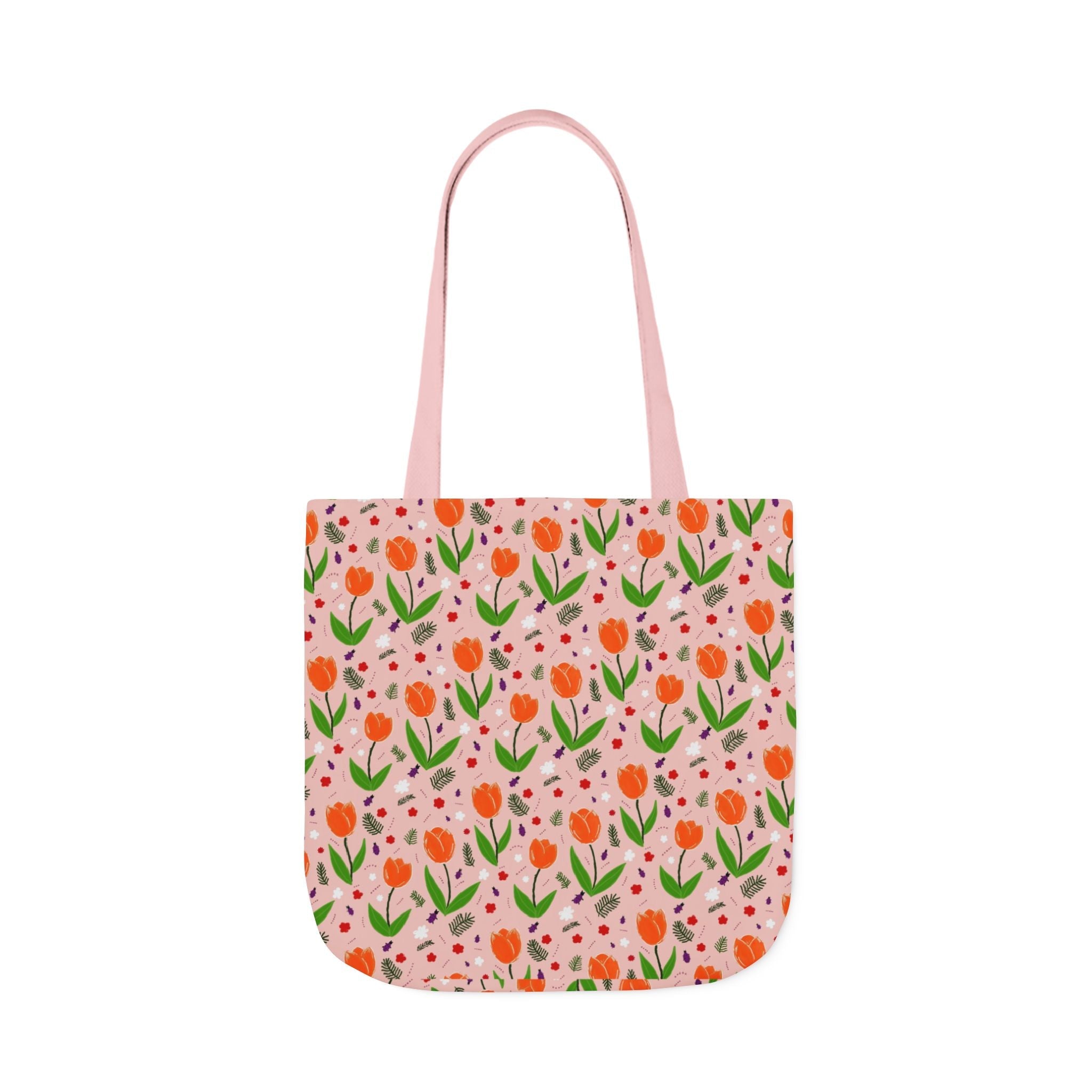 Orange Tulip Hand Designed Art Botanic Canvas Tote Bag, 5-Color Straps Printify