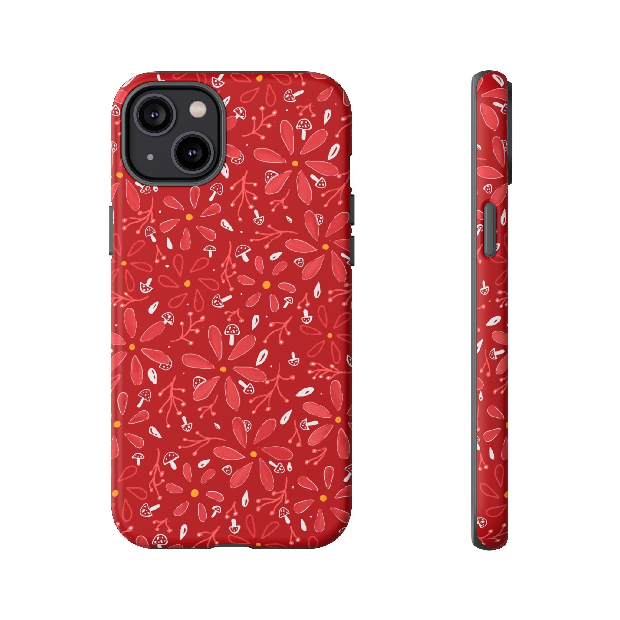 Red Flora Hand Designed Print Tough Cases Printify