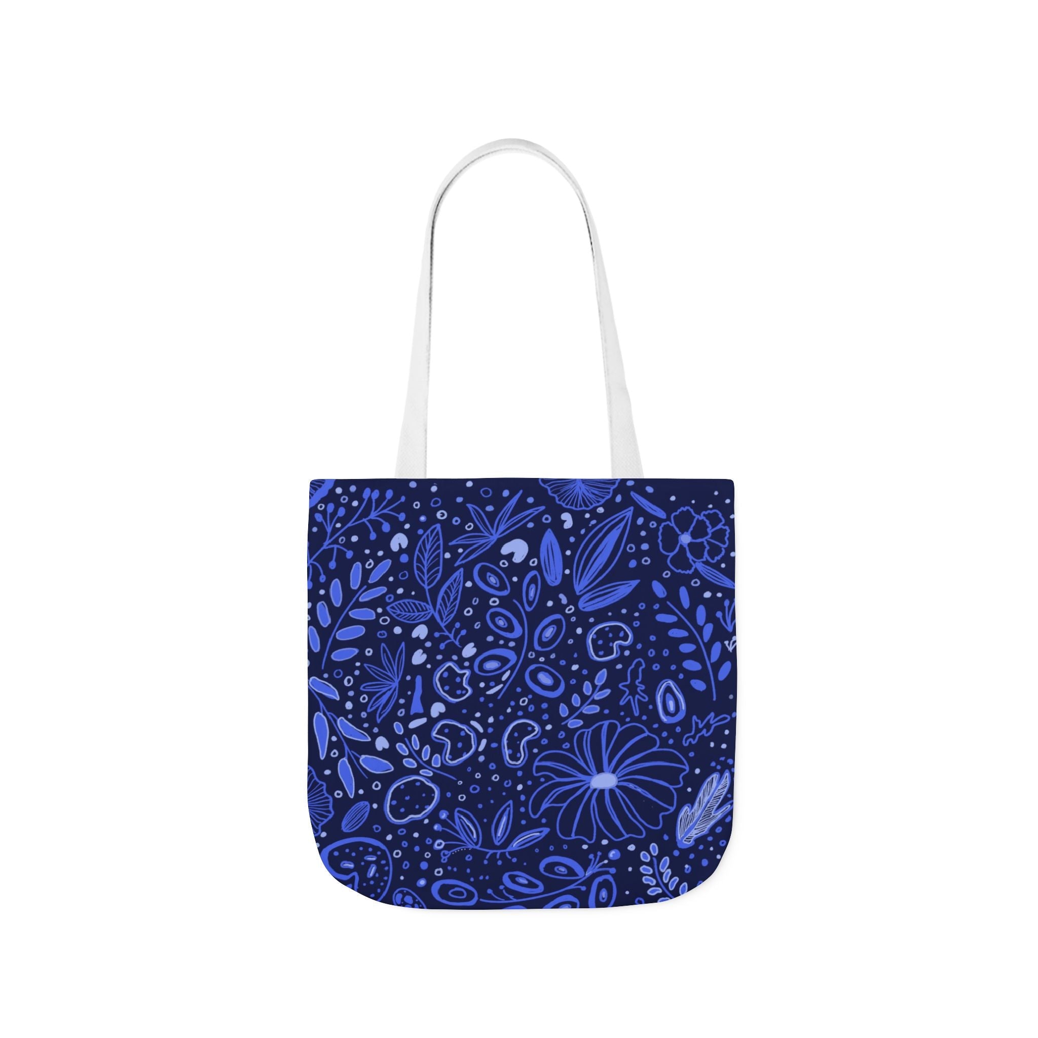 Midnight Blue Hand Designed Botanic Prints Canvas Tote Bag, 5-Color Straps Printify