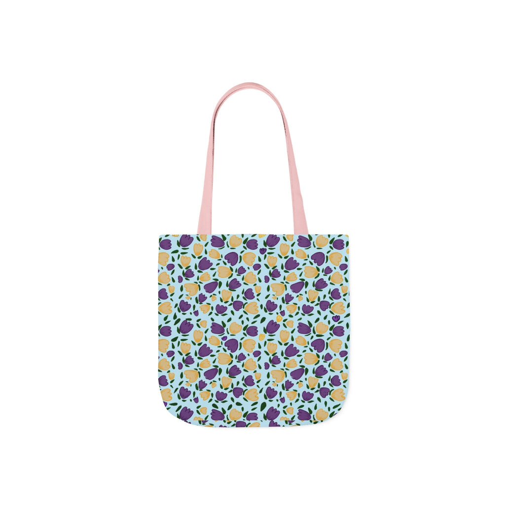 Blue Purple Cute Original Art Wild Flora Canvas Tote Bag, 5-Color Straps Printify