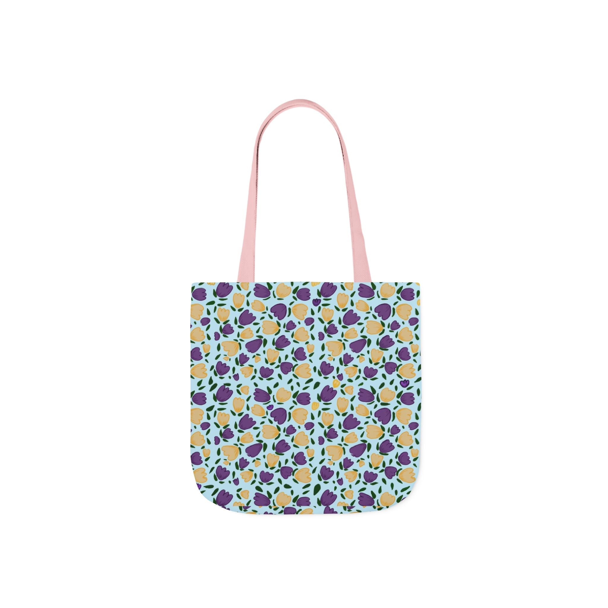 Blue Purple Cute Original Art Wild Flora Canvas Tote Bag, 5-Color Straps Printify
