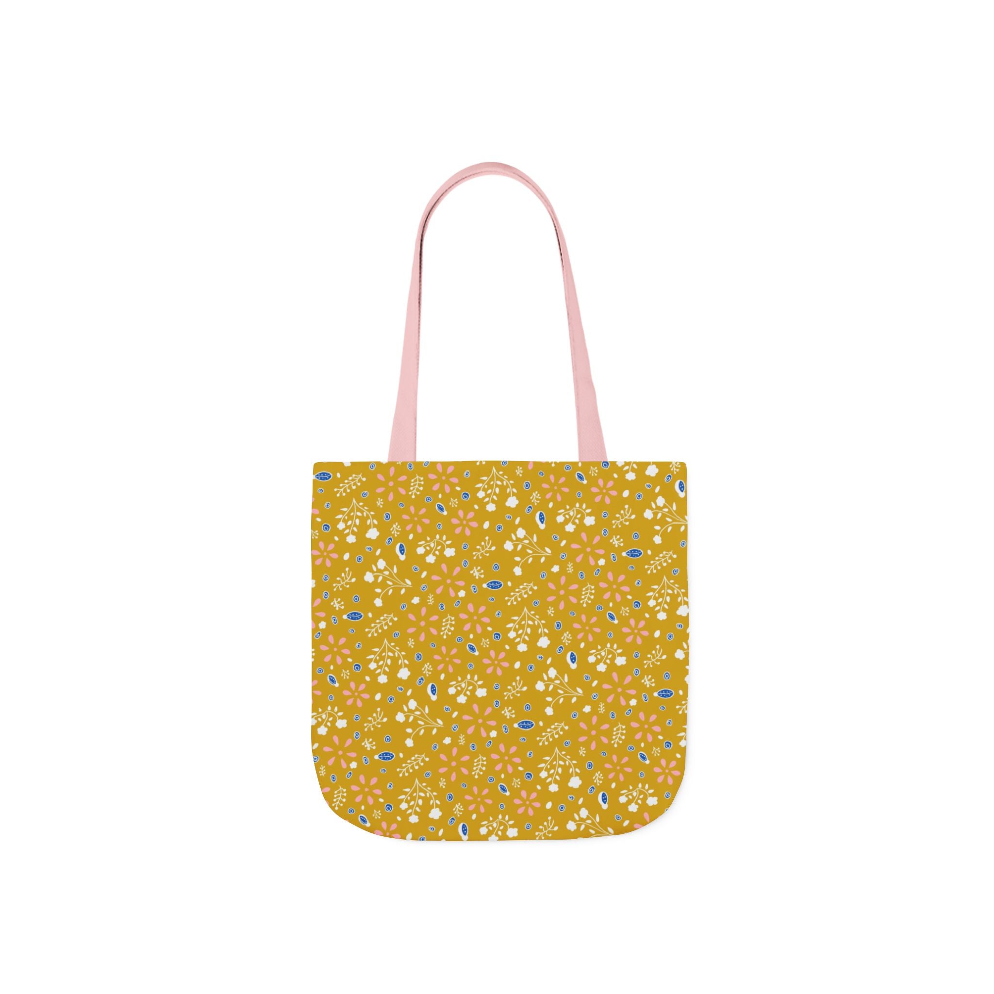 Golden Yellow Botanic Canvas Tote Bag, 5-Color Straps