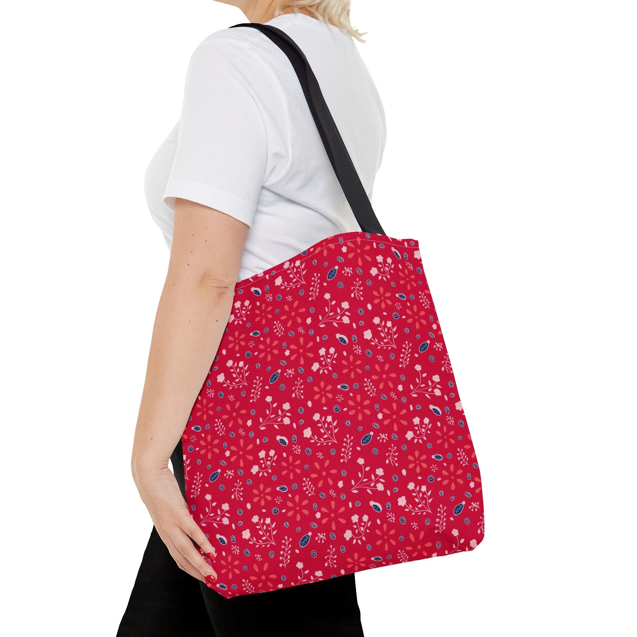Red Botanic Print Tote Bag