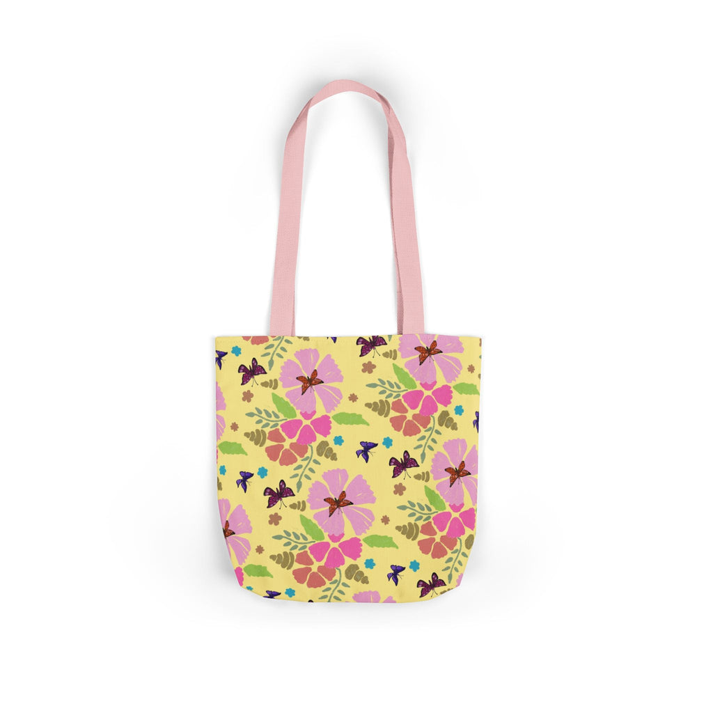 Yellow Butterfly Garden Hand Designed Print Canvas Tote Bag, 5-Color Straps Printify