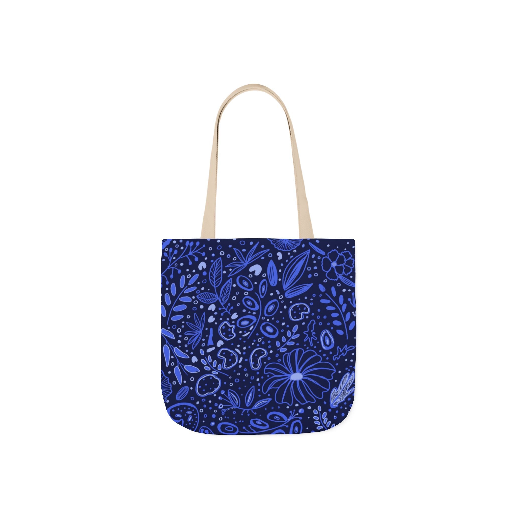 Midnight Blue Hand Designed Botanic Prints Canvas Tote Bag, 5-Color Straps Printify