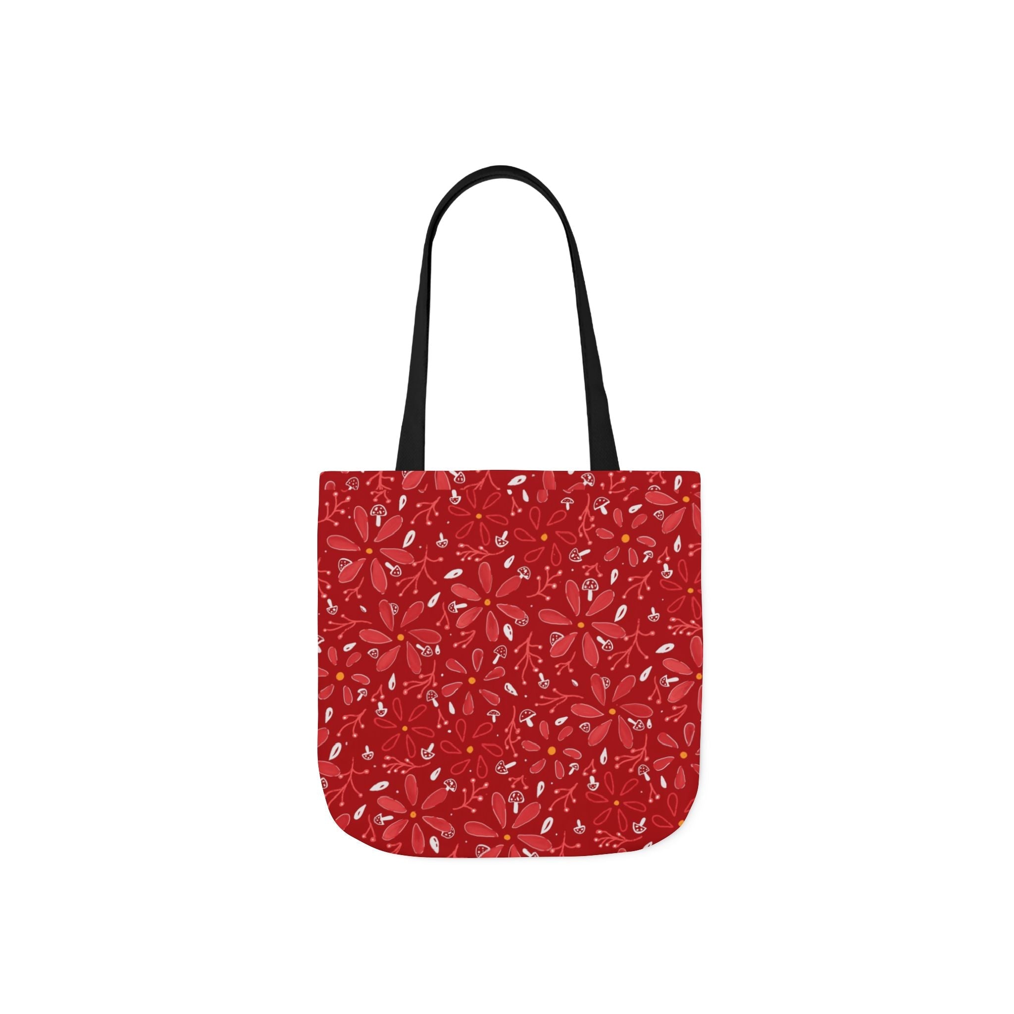 Red and White Flora- Mushroom Hand Designed Art Canvas Tote Bag, 5-Color Straps Printify