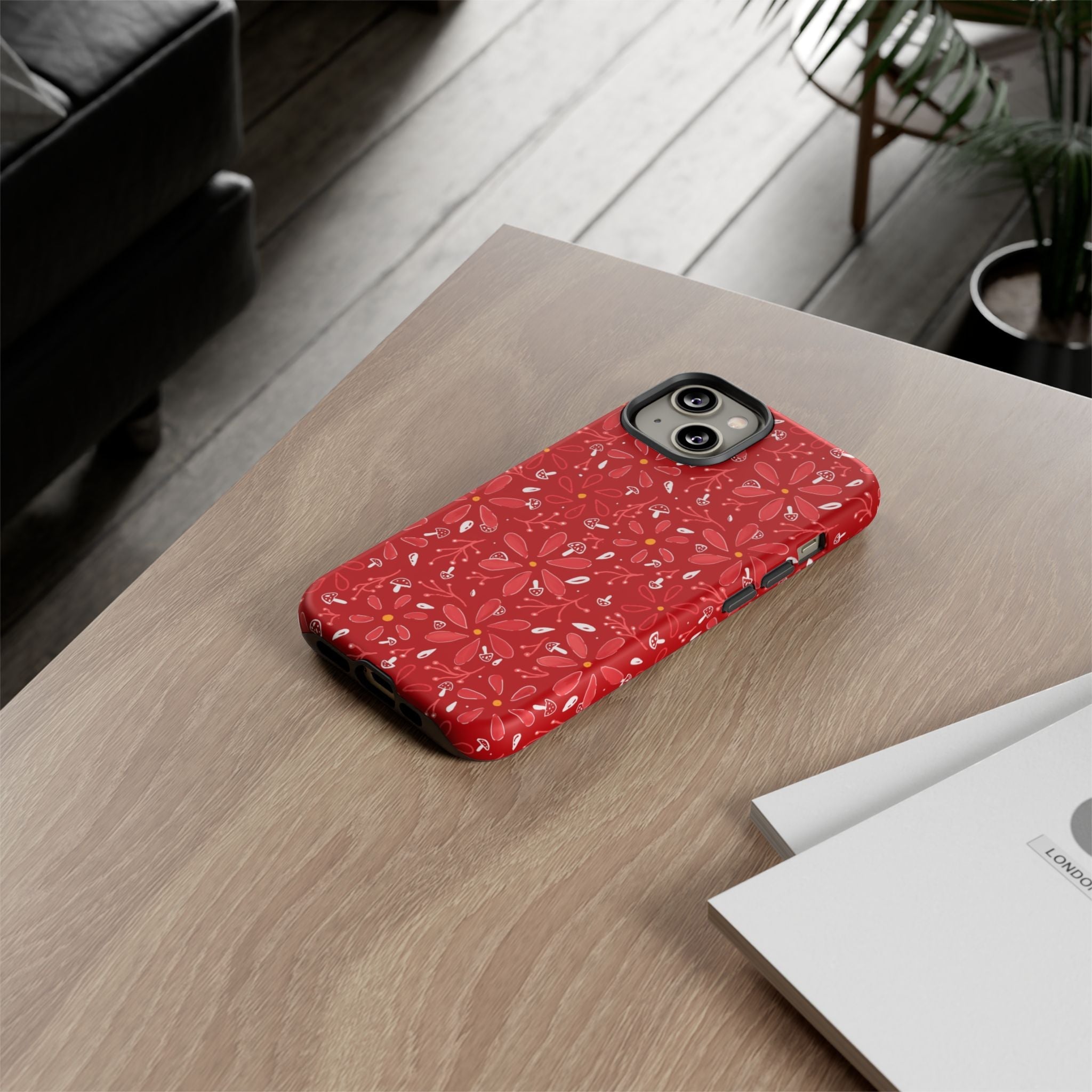 Red Flora Hand Designed Print Tough Cases Printify
