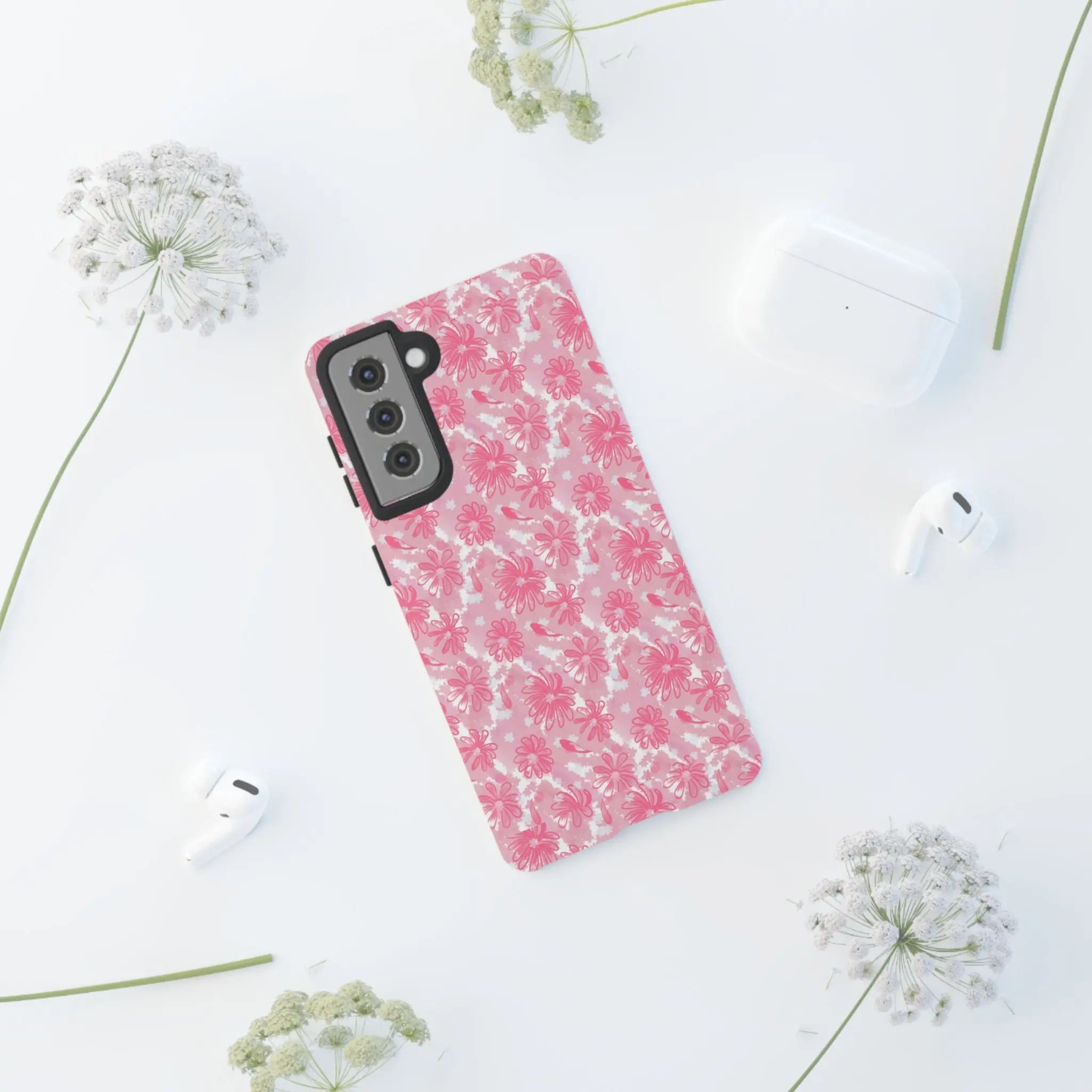 Flora Pink White Phone Case (Carry Original Art Drawn) Printify