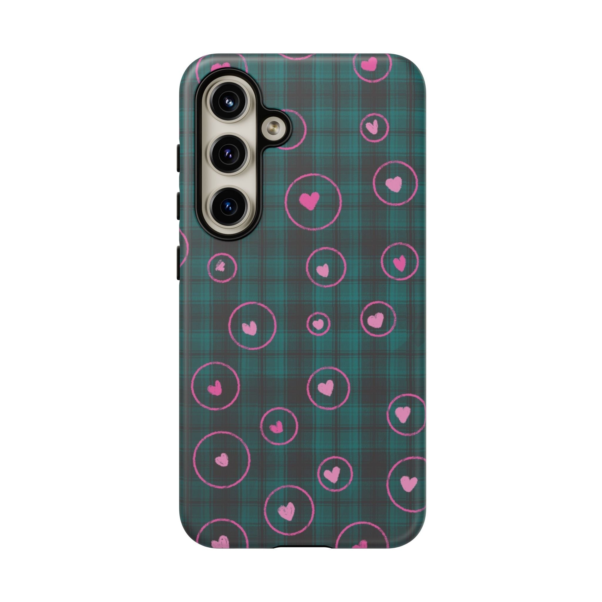Rich Green with Pink Hear Hand Drawn Prints Tough Cases Printify