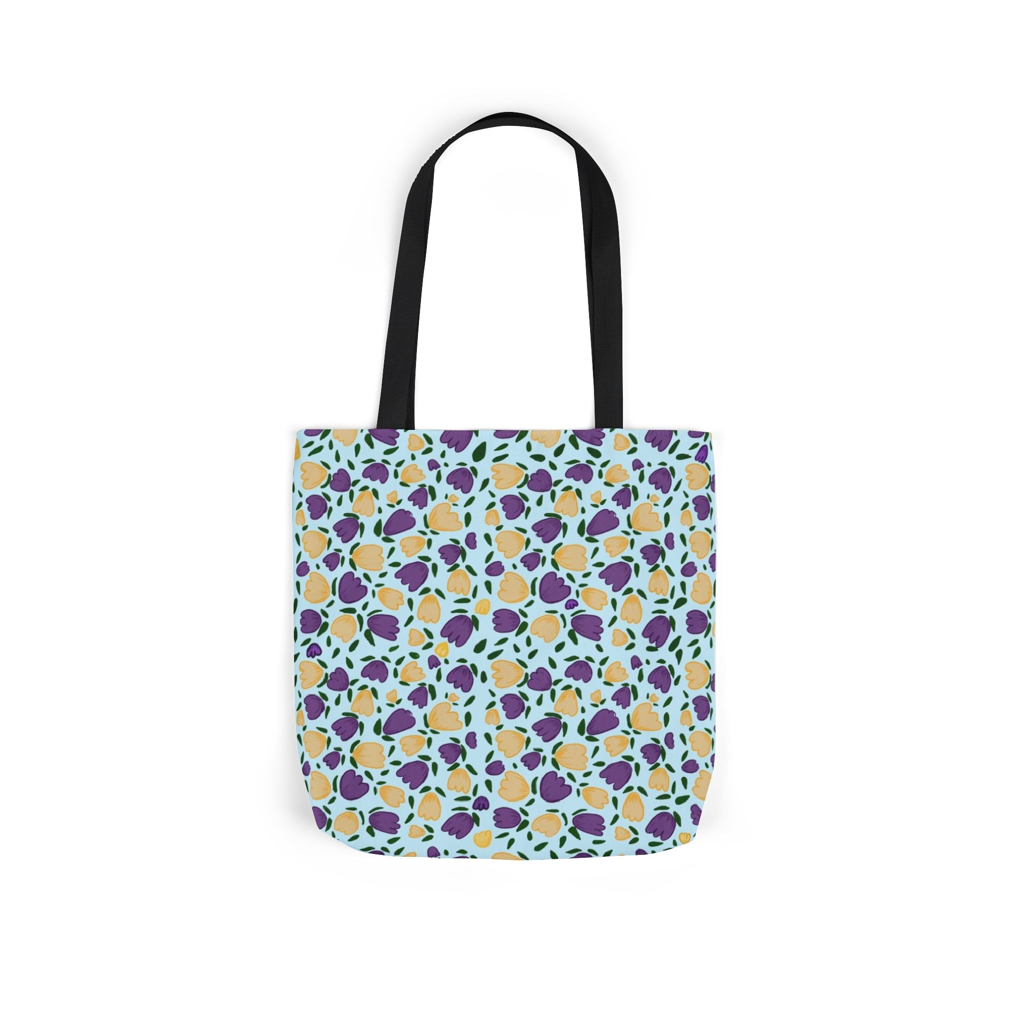 Blue Purple Cute Original Art Wild Flora Canvas Tote Bag, 5-Color Straps Printify