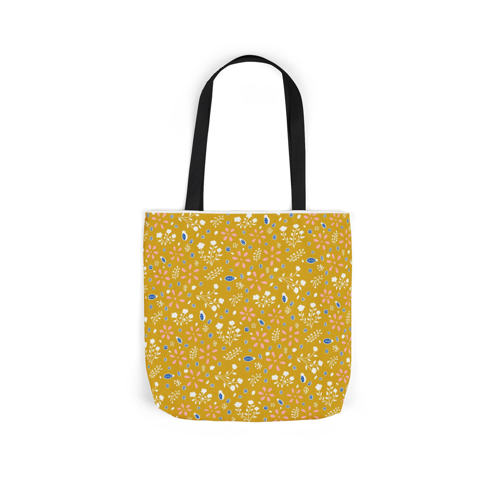 Golden Yellow Botanic Canvas Tote Bag, 5-Color Straps