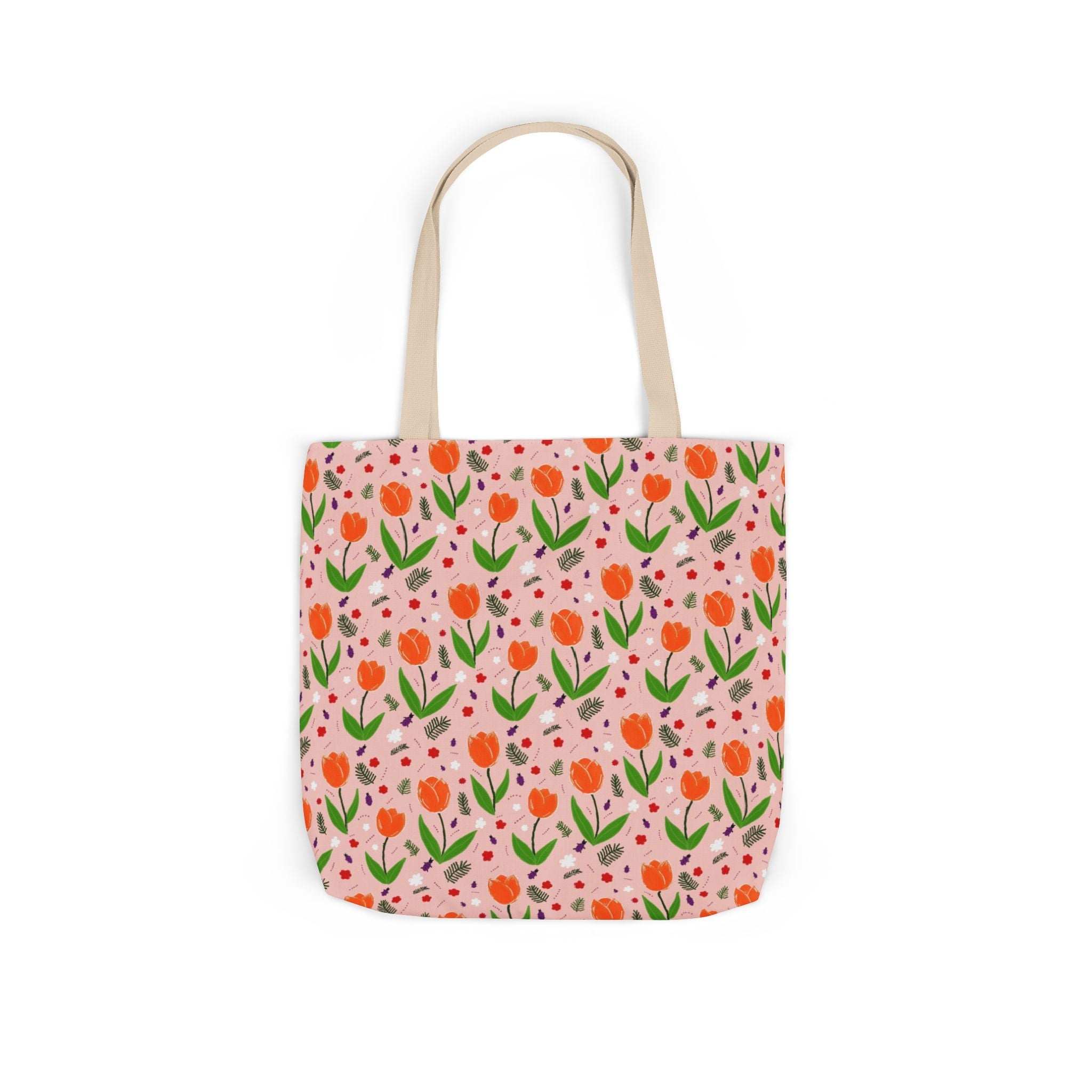 Orange Tulip Hand Designed Art Botanic Canvas Tote Bag, 5-Color Straps Printify