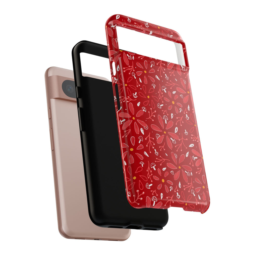 Red Flora Hand Designed Print Tough Cases Printify