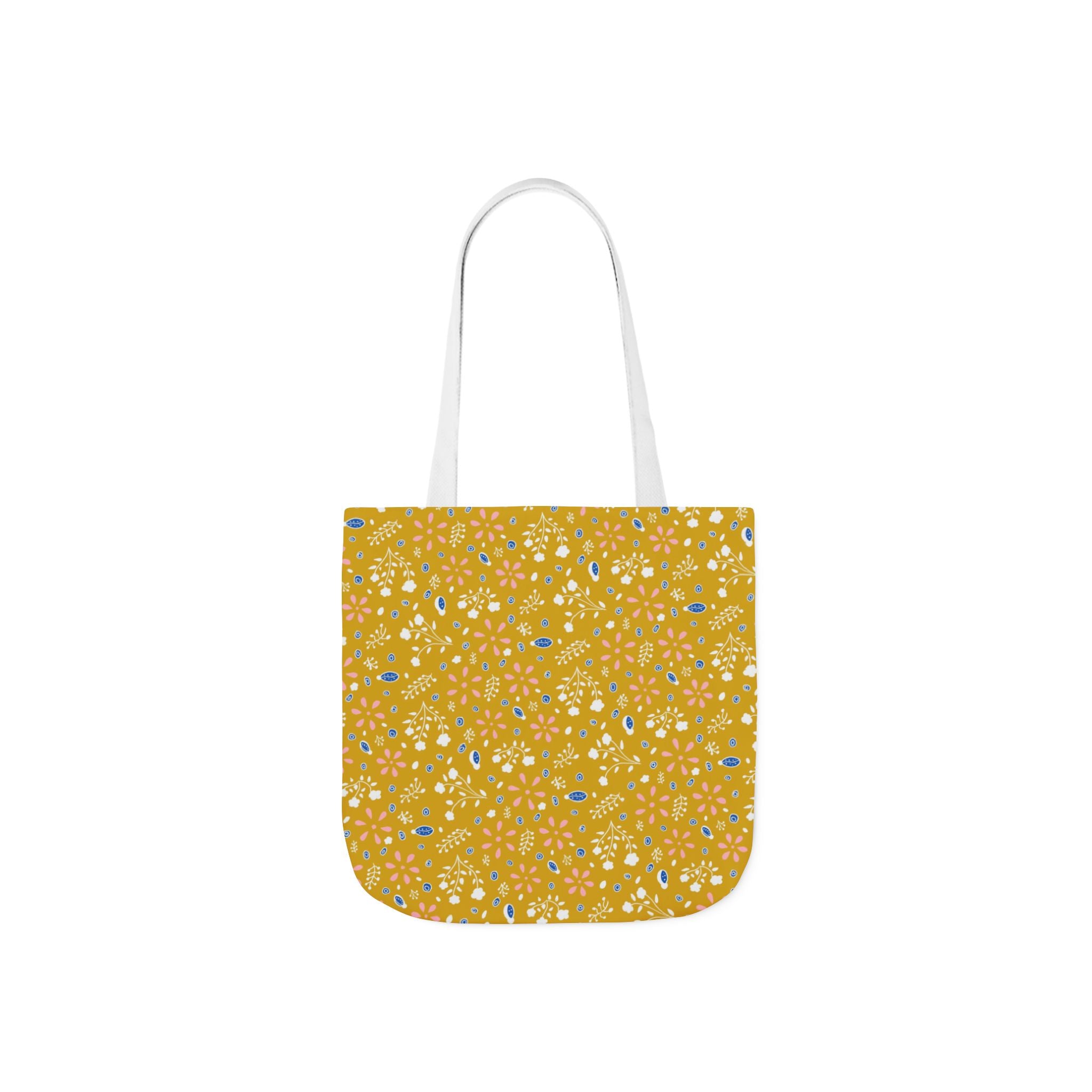 Golden Yellow Botanic Canvas Tote Bag, 5-Color Straps