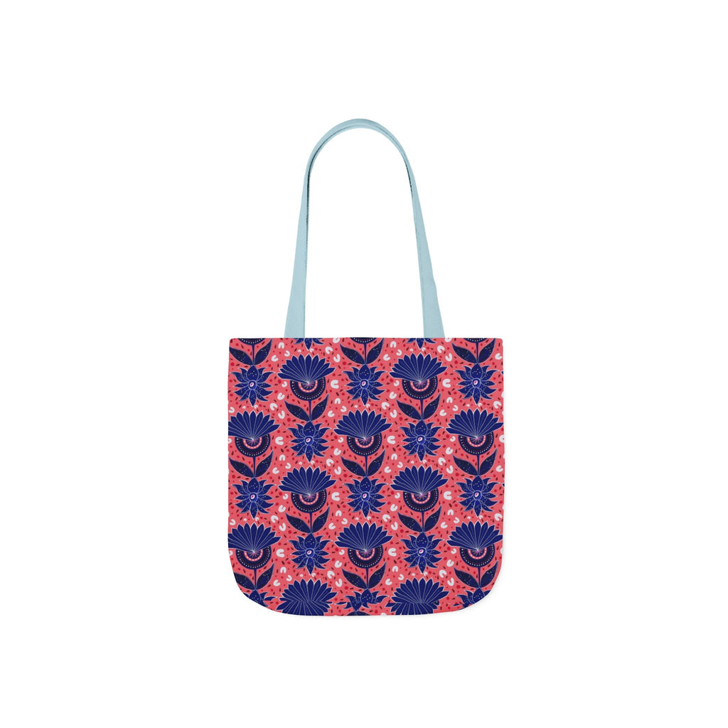 Blue Pink Botanic Canvas Tote Bag, 5-Color Straps Printify
