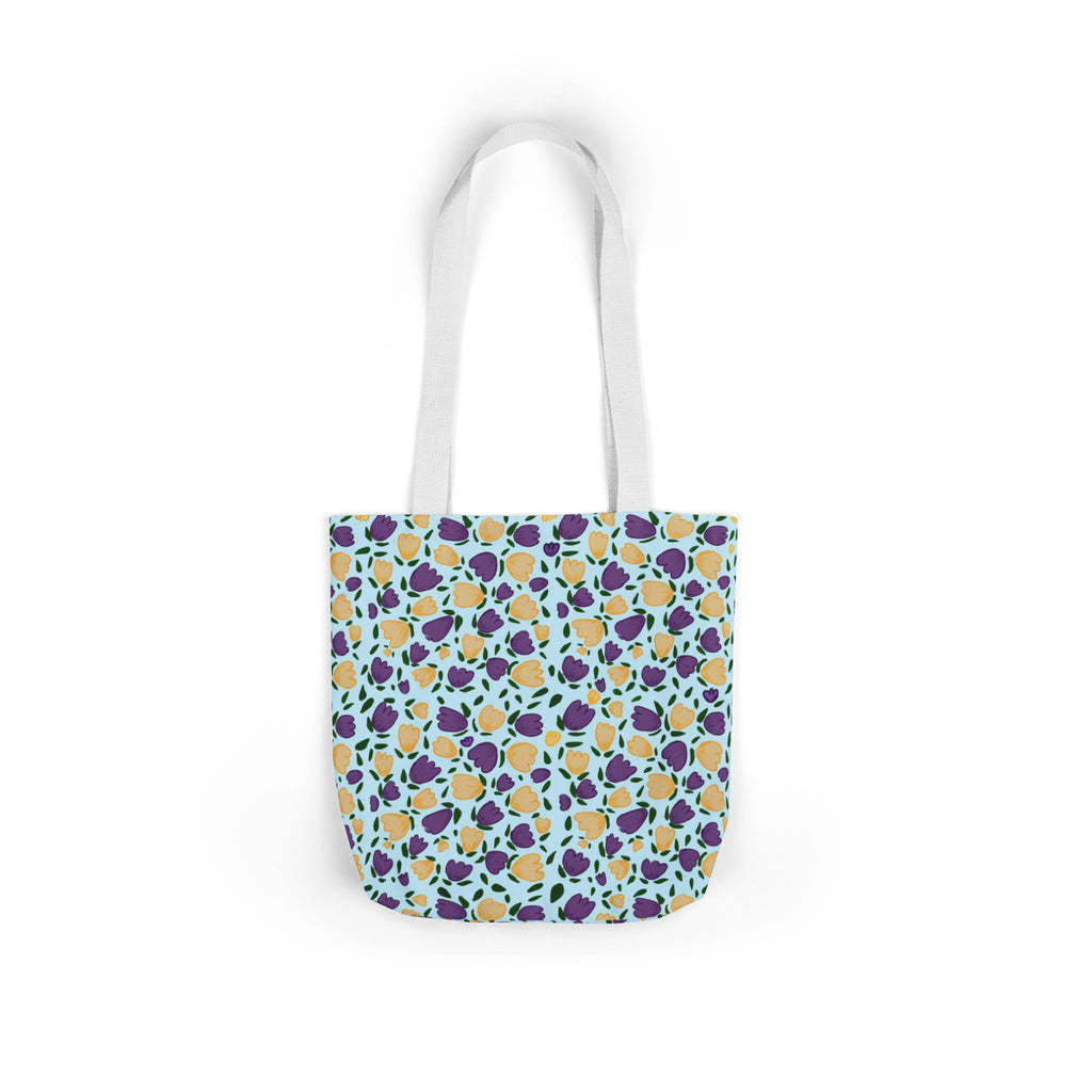 Blue Purple Cute Original Art Wild Flora Canvas Tote Bag, 5-Color Straps Printify