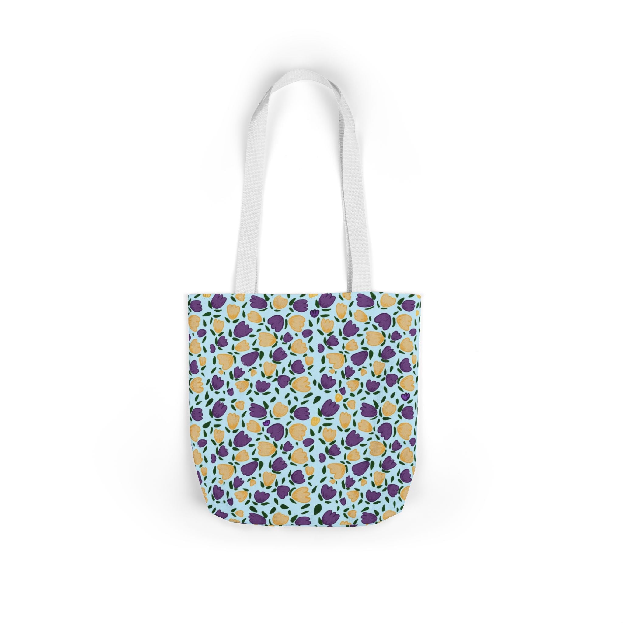 Blue Purple Cute Original Art Wild Flora Canvas Tote Bag, 5-Color Straps Printify