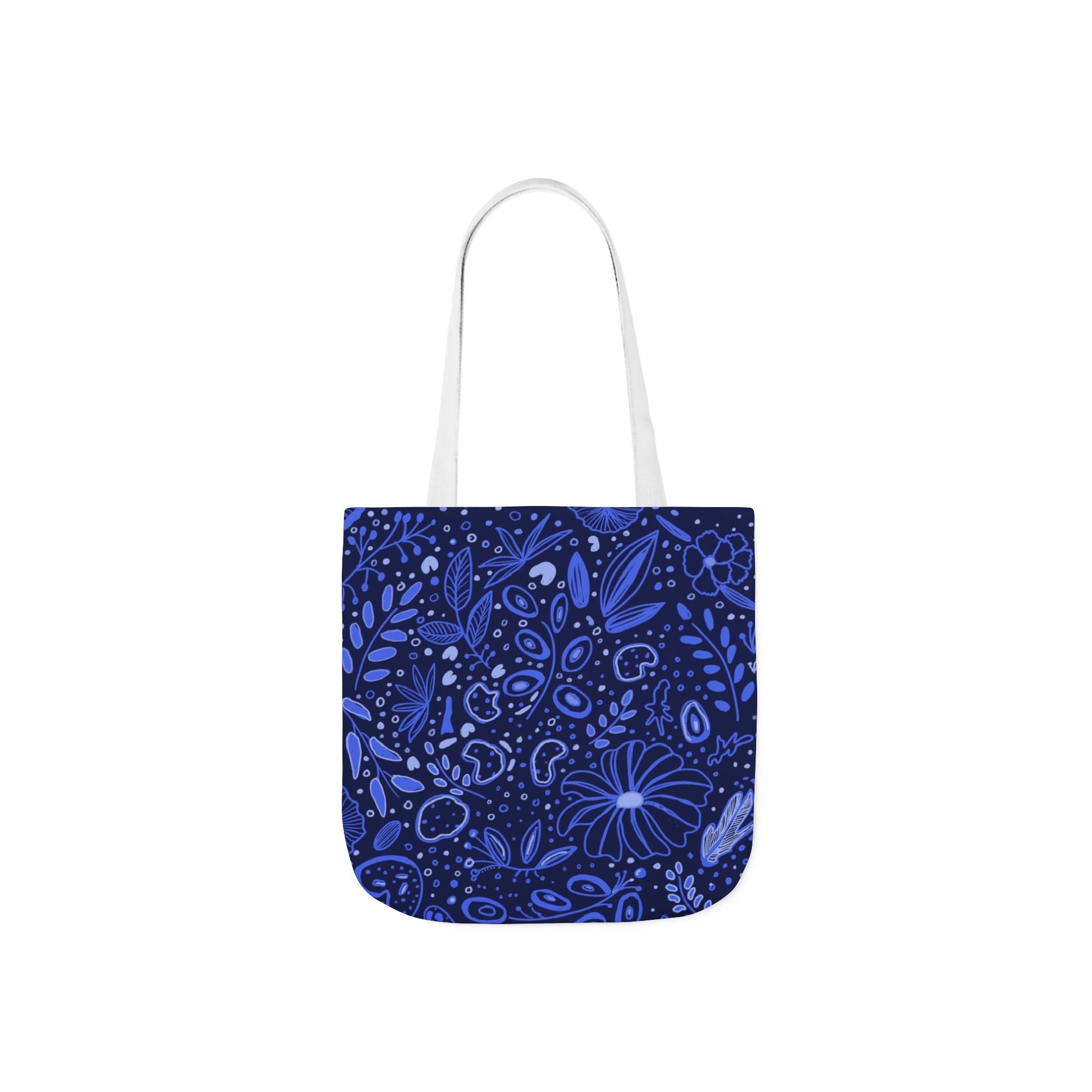 Midnight Blue Hand Designed Botanic Prints Canvas Tote Bag, 5-Color Straps Printify