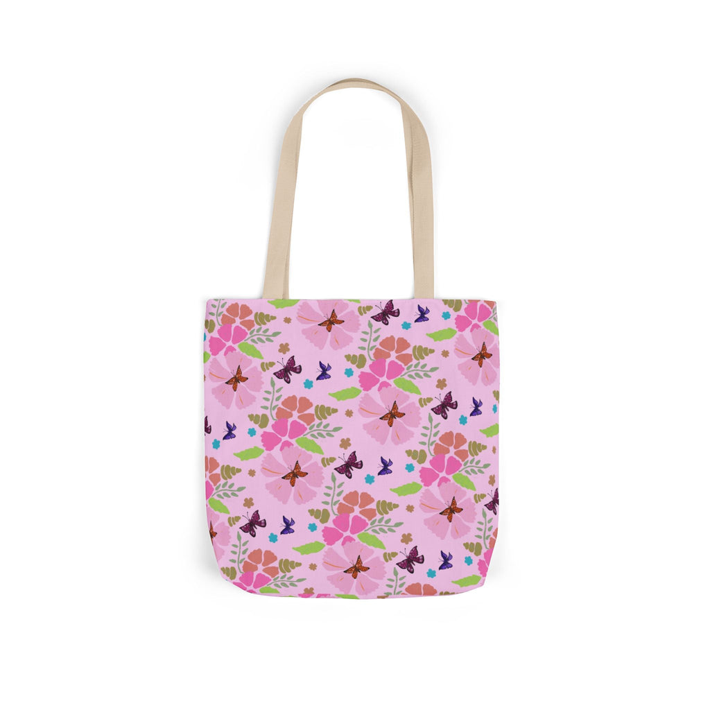 Pink Butterfly Garden Canvas Tote Bag, 5-Color Straps Printify