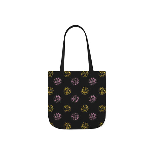 Black Abstract Canvas Tote Bag, 5-Color Straps