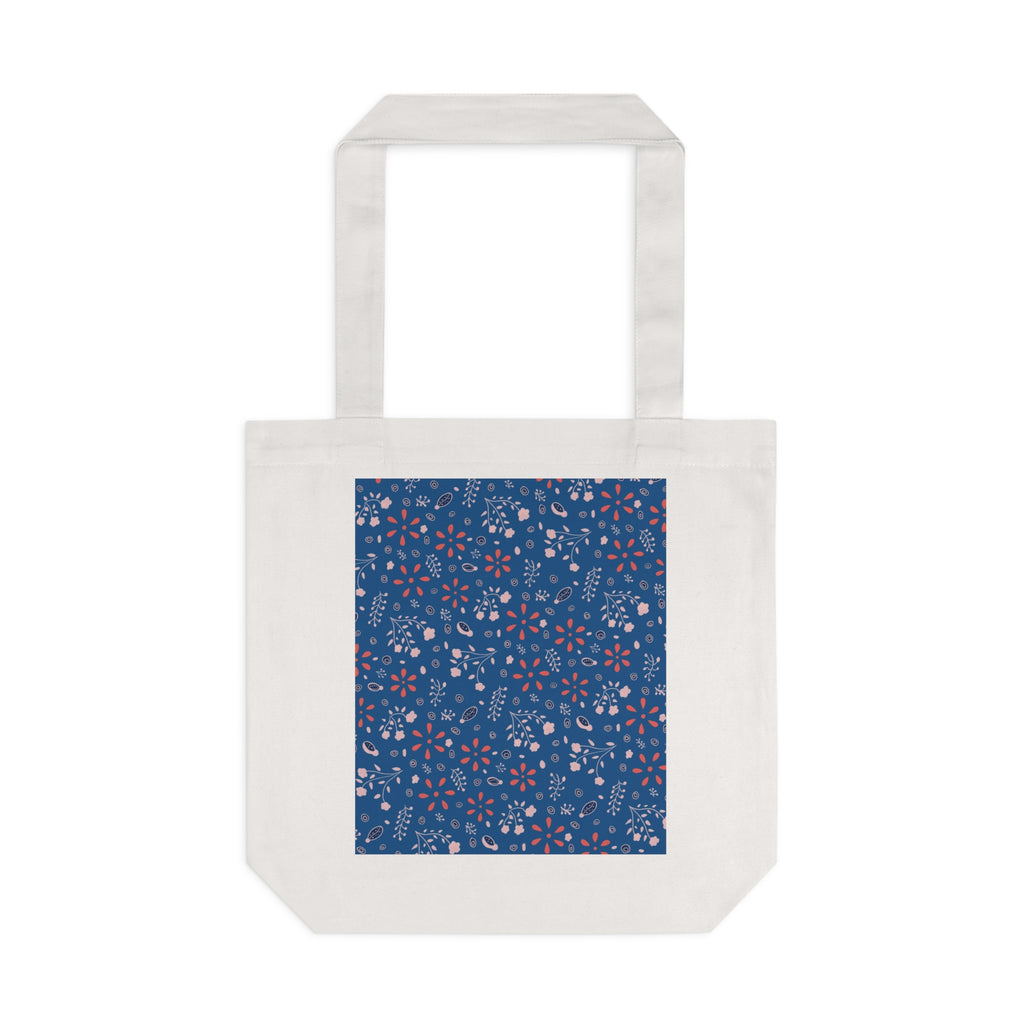 Small Blue Botanic Prints Cotton Tote Bag