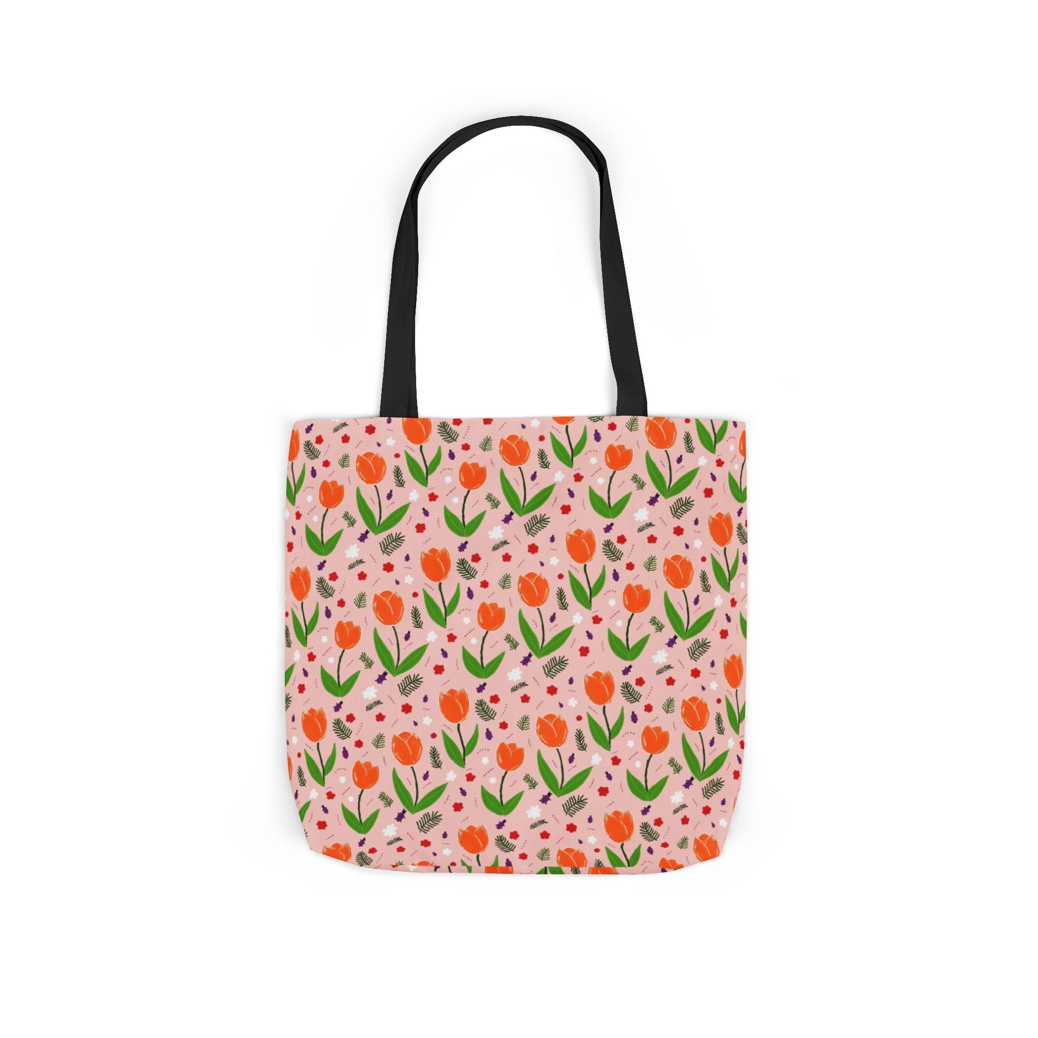 Orange Tulip Hand Designed Art Botanic Canvas Tote Bag, 5-Color Straps Printify