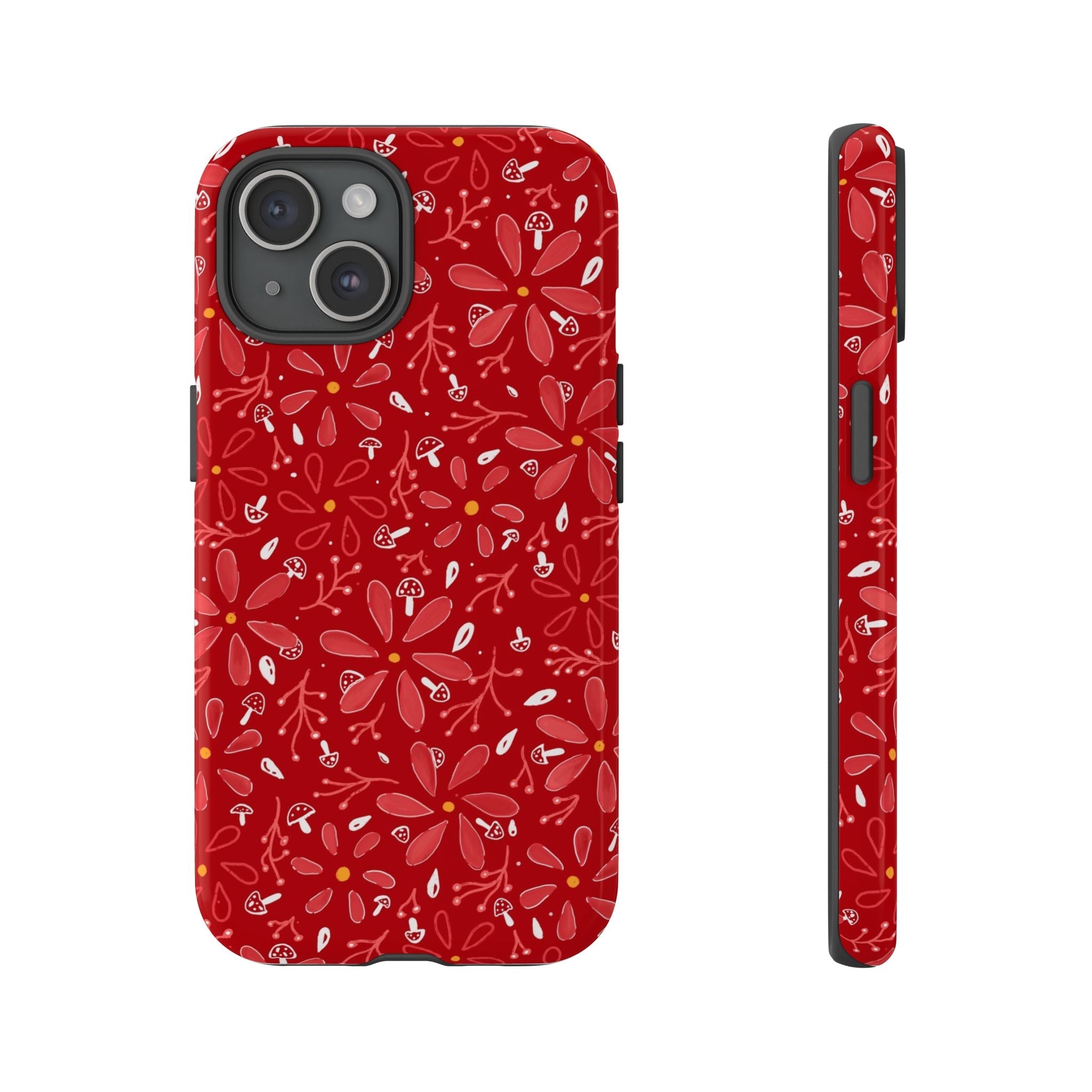 Red Flora Hand Designed Print Tough Cases Printify