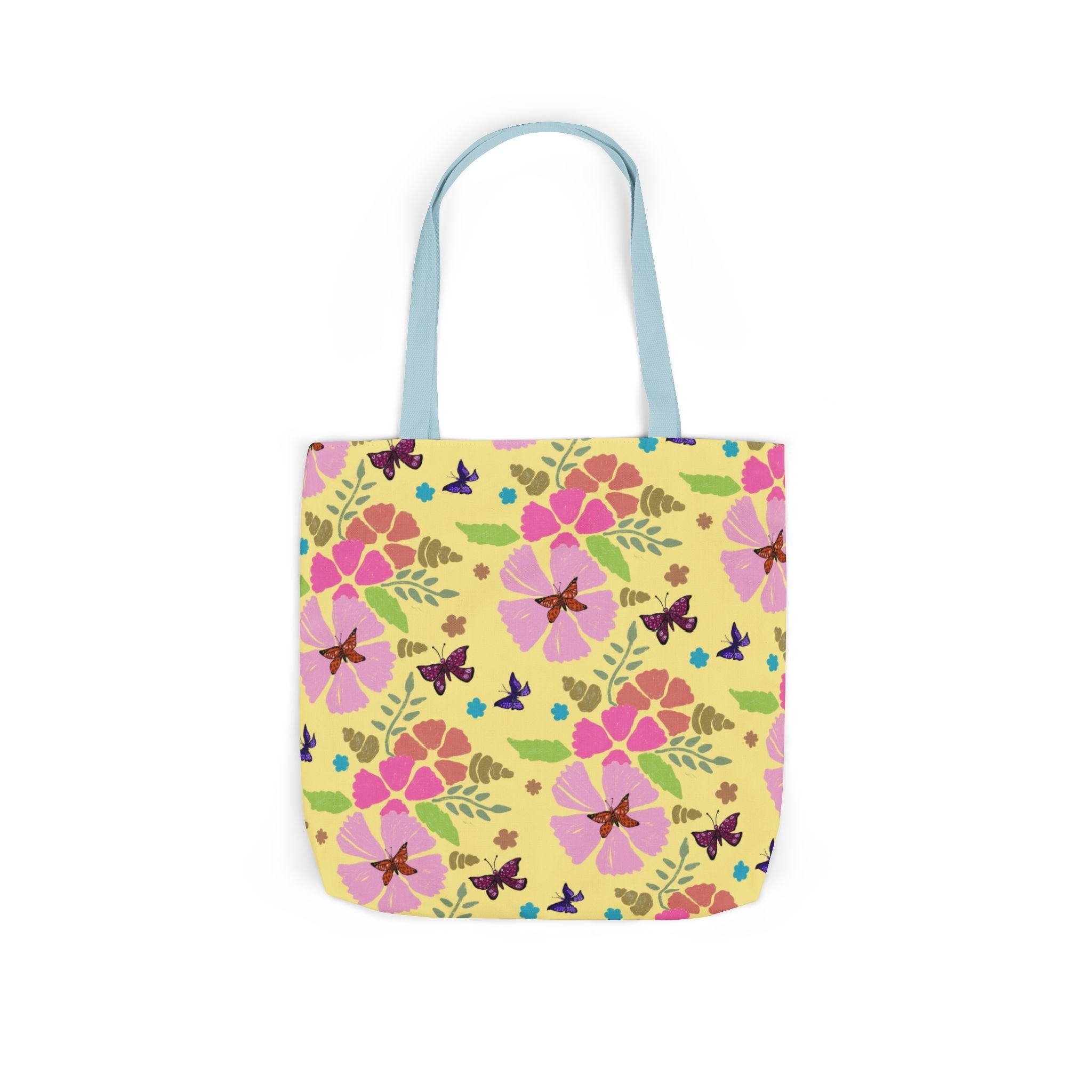 Yellow Butterfly Garden Hand Designed Print Canvas Tote Bag, 5-Color Straps Printify