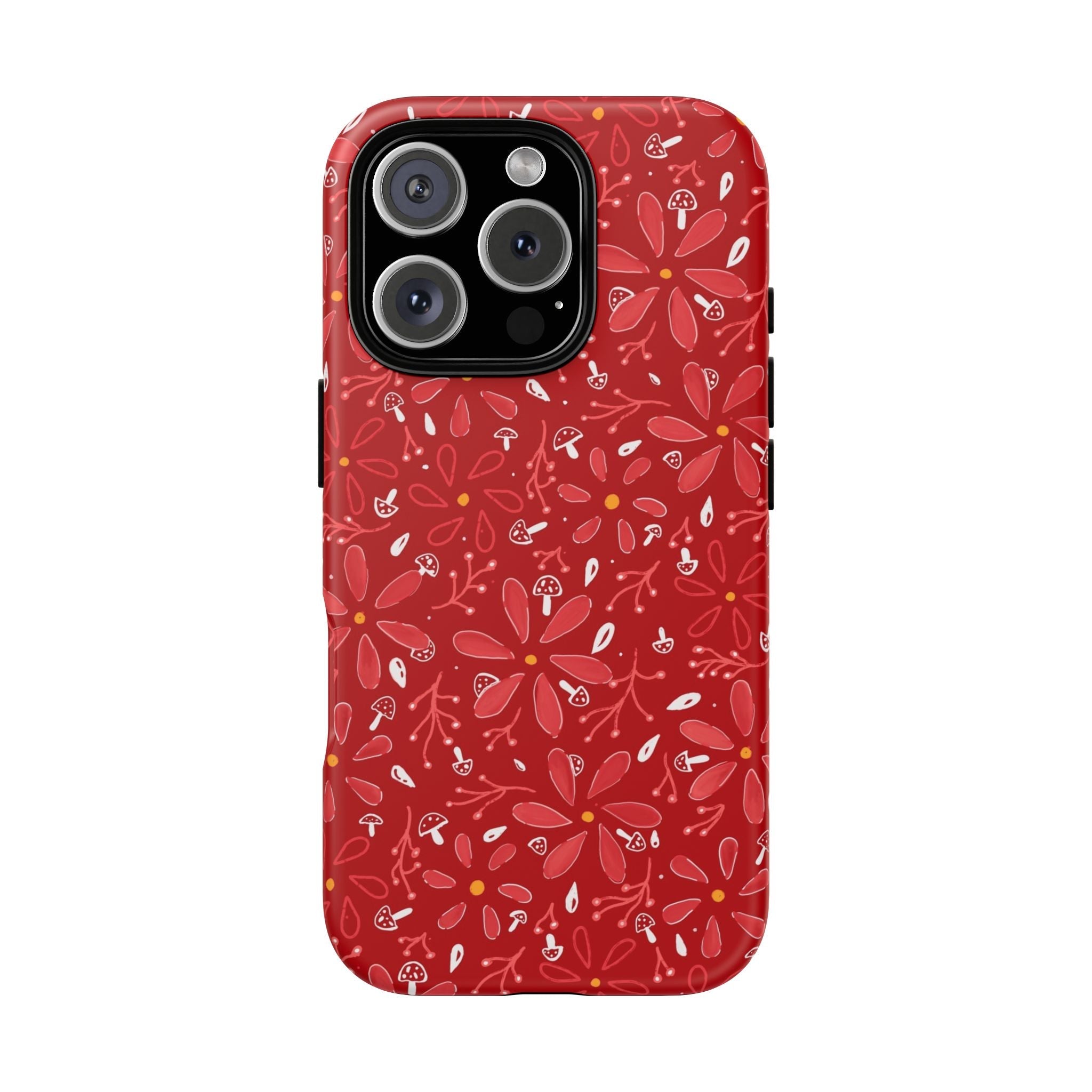 Red Flora Hand Designed Print Tough Cases Printify