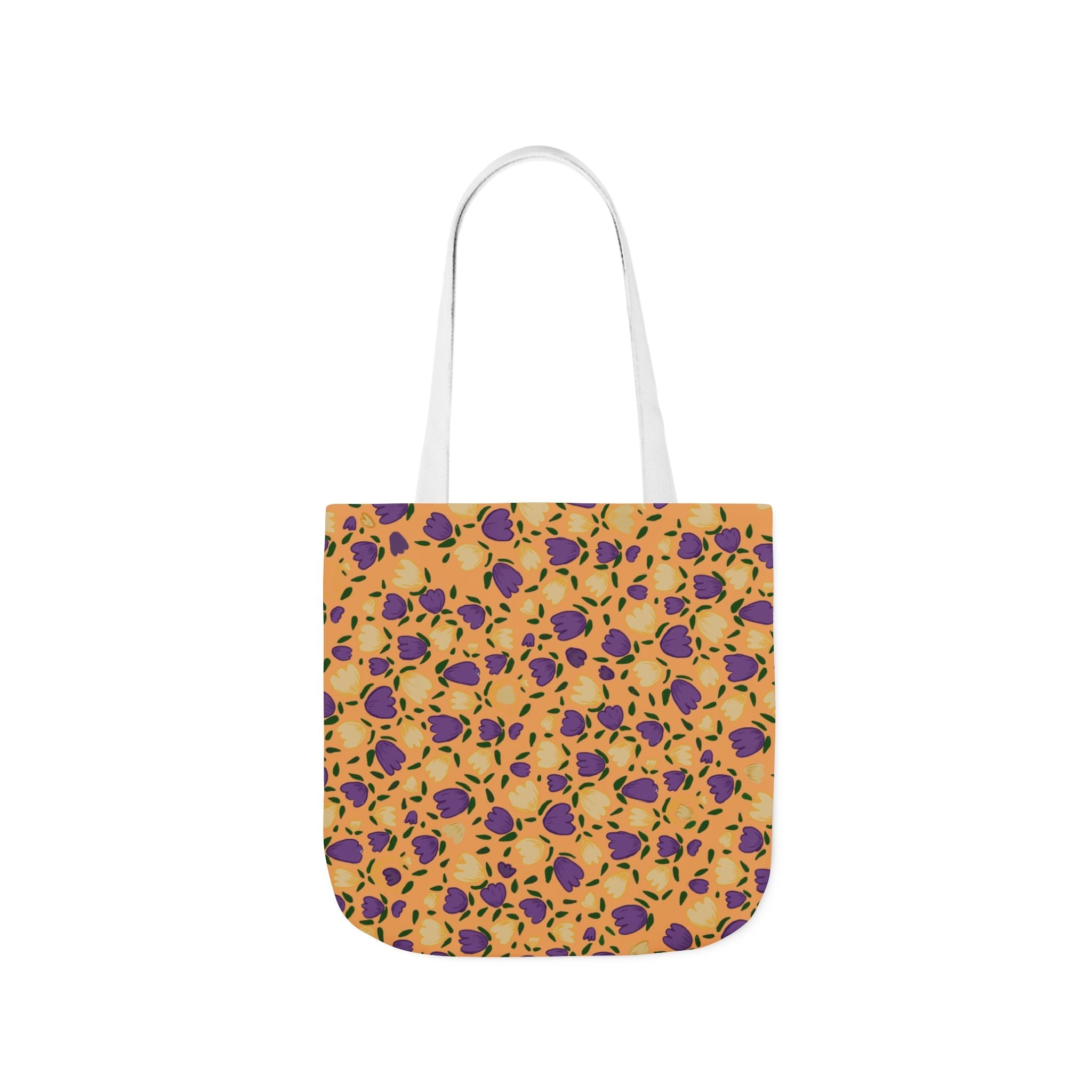 Orangy Purple Gold Flora Canvas Tote Bag, 5-Color Straps Printify