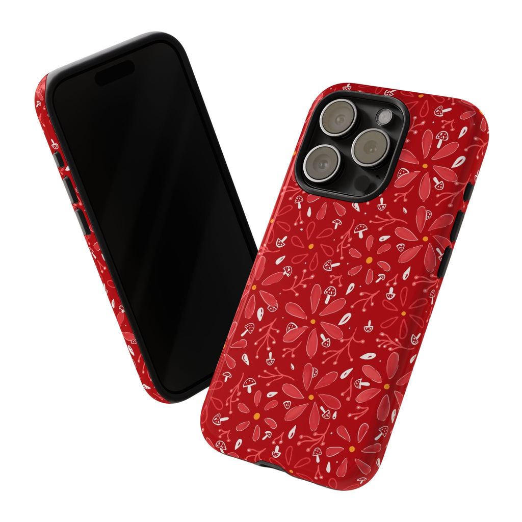 Red Flora Hand Designed Print Tough Cases Printify