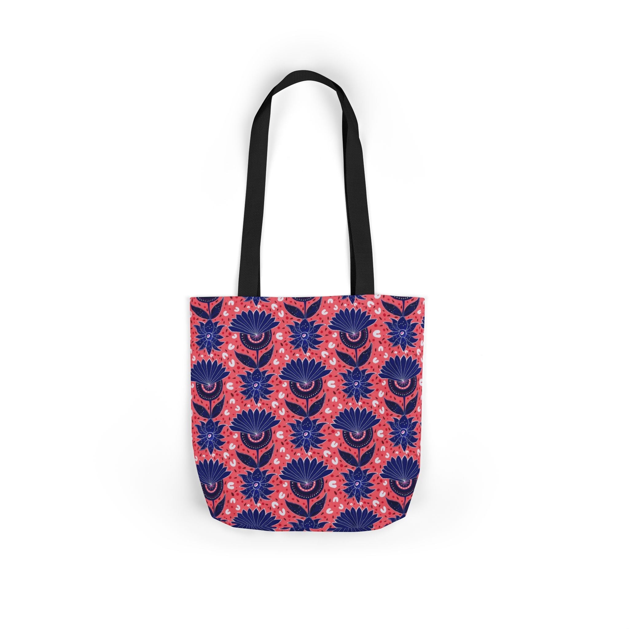 Blue Pink Botanic Canvas Tote Bag, 5-Color Straps Printify
