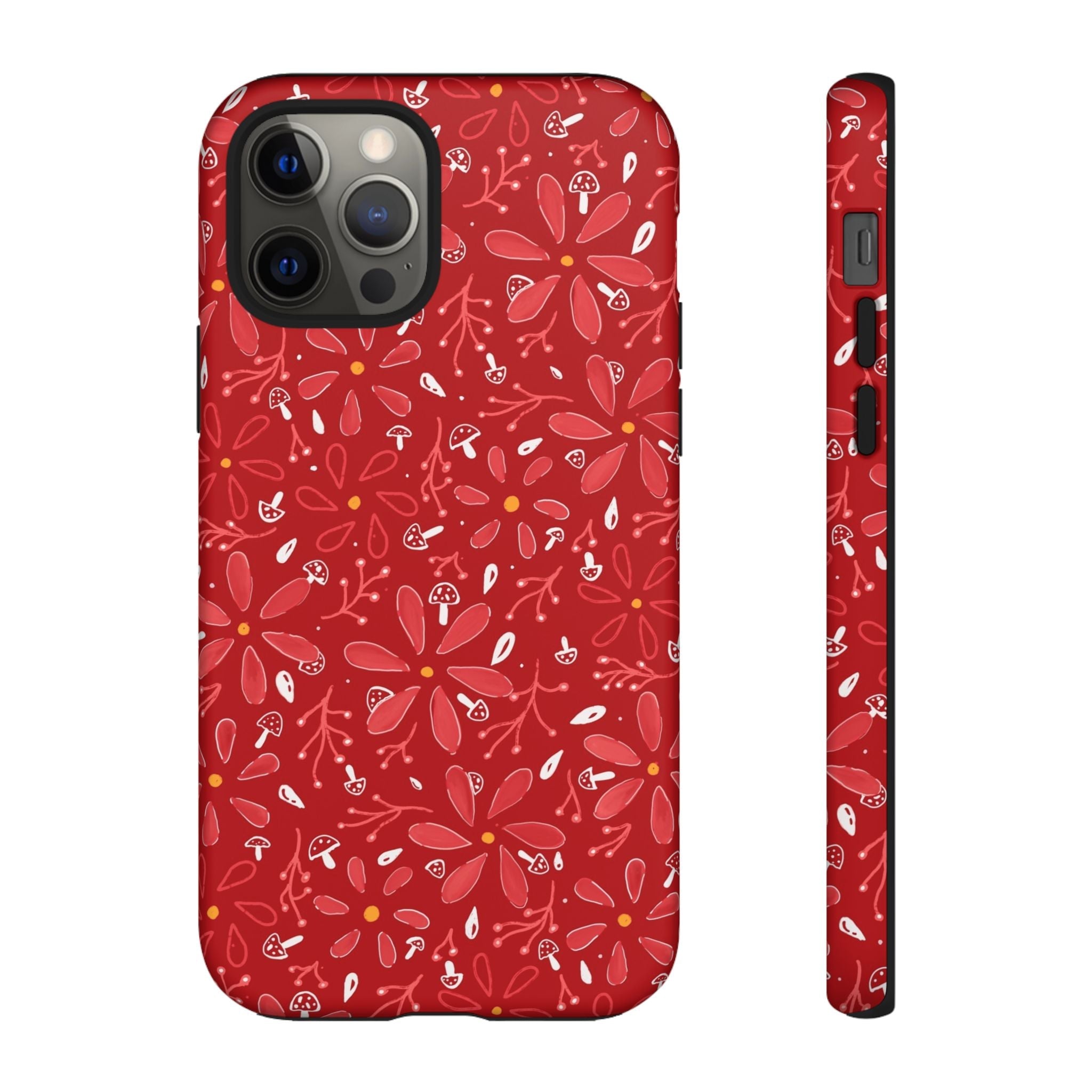 Red Flora Hand Designed Print Tough Cases Printify