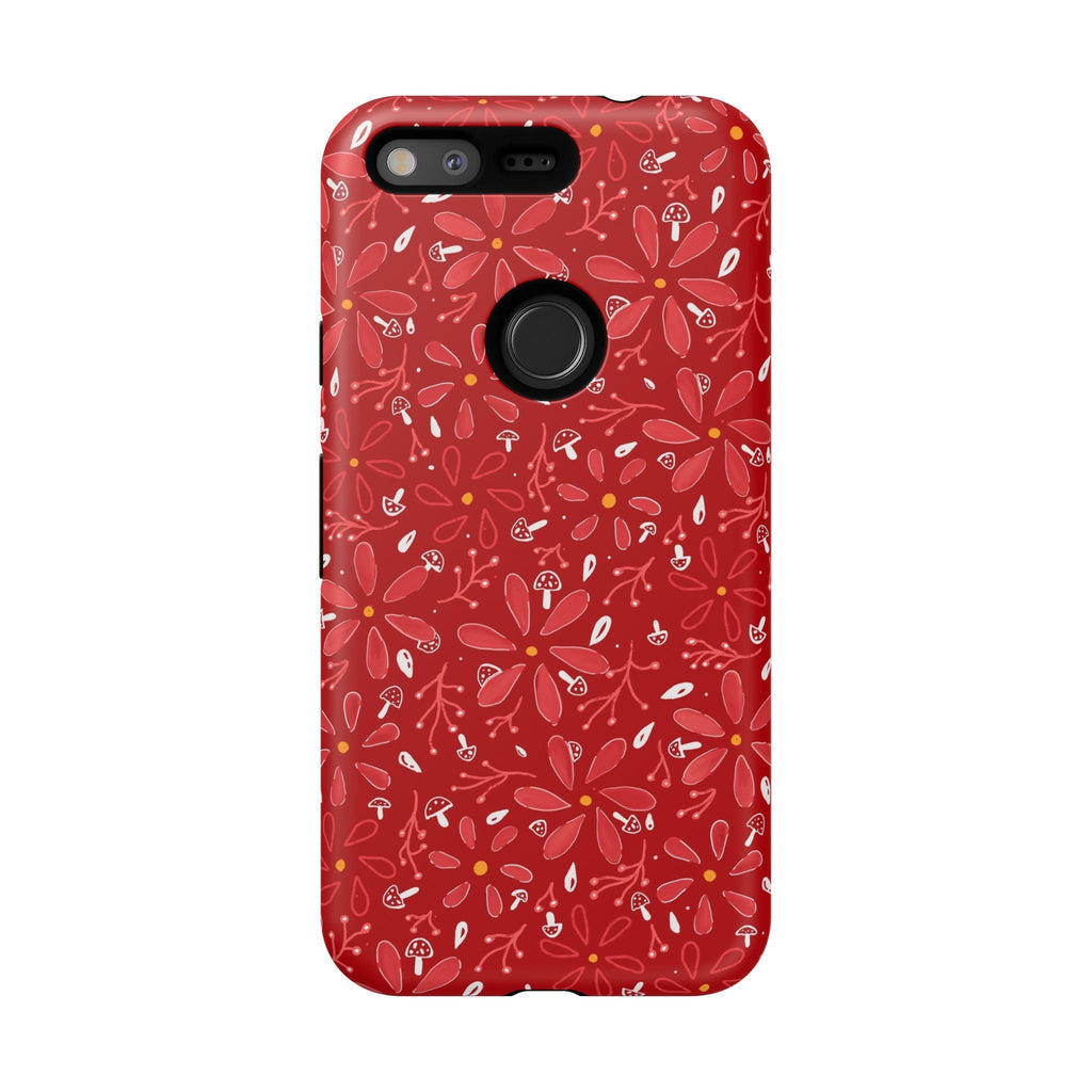 Red Flora Hand Designed Print Tough Cases Printify