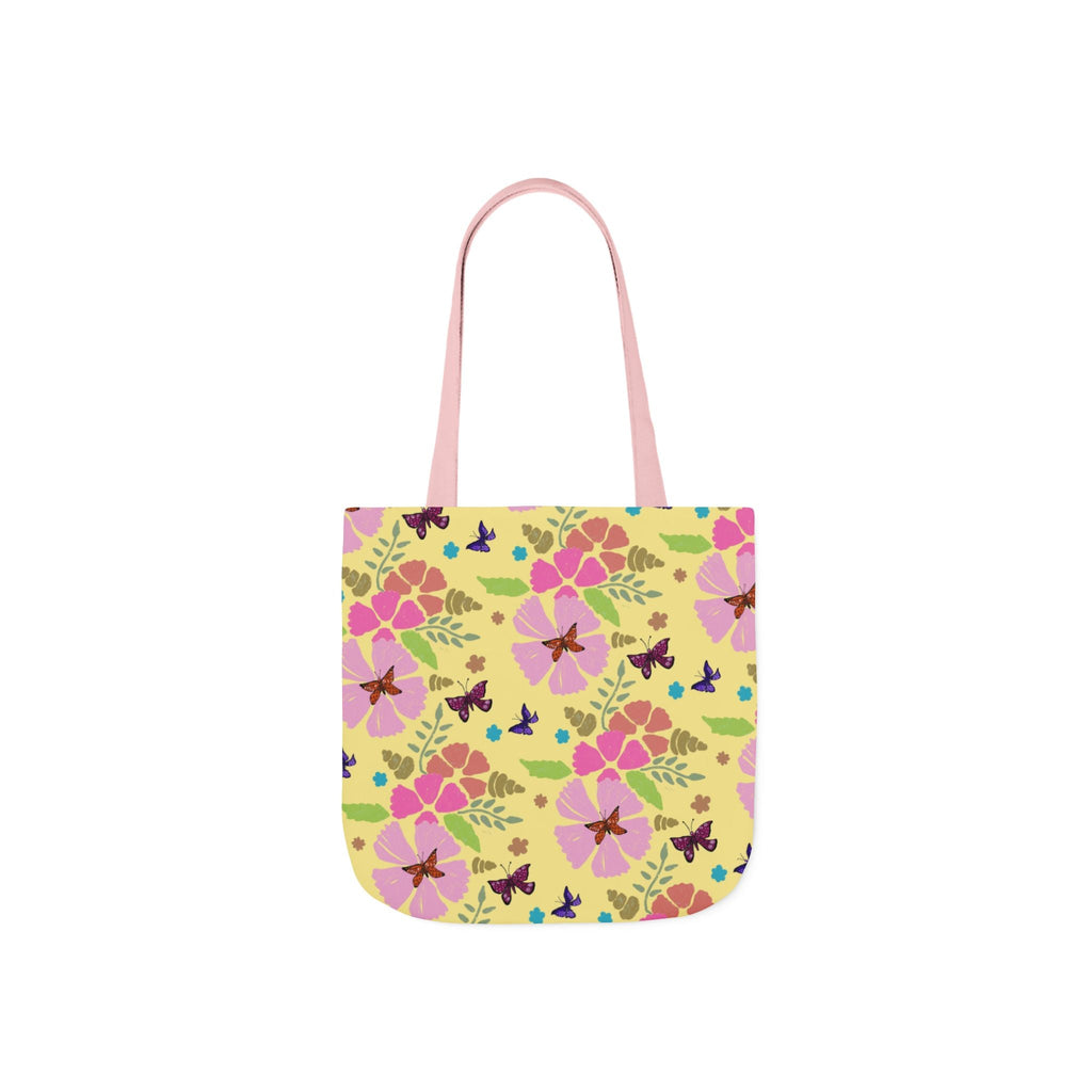Yellow Butterfly Garden Hand Designed Print Canvas Tote Bag, 5-Color Straps Printify