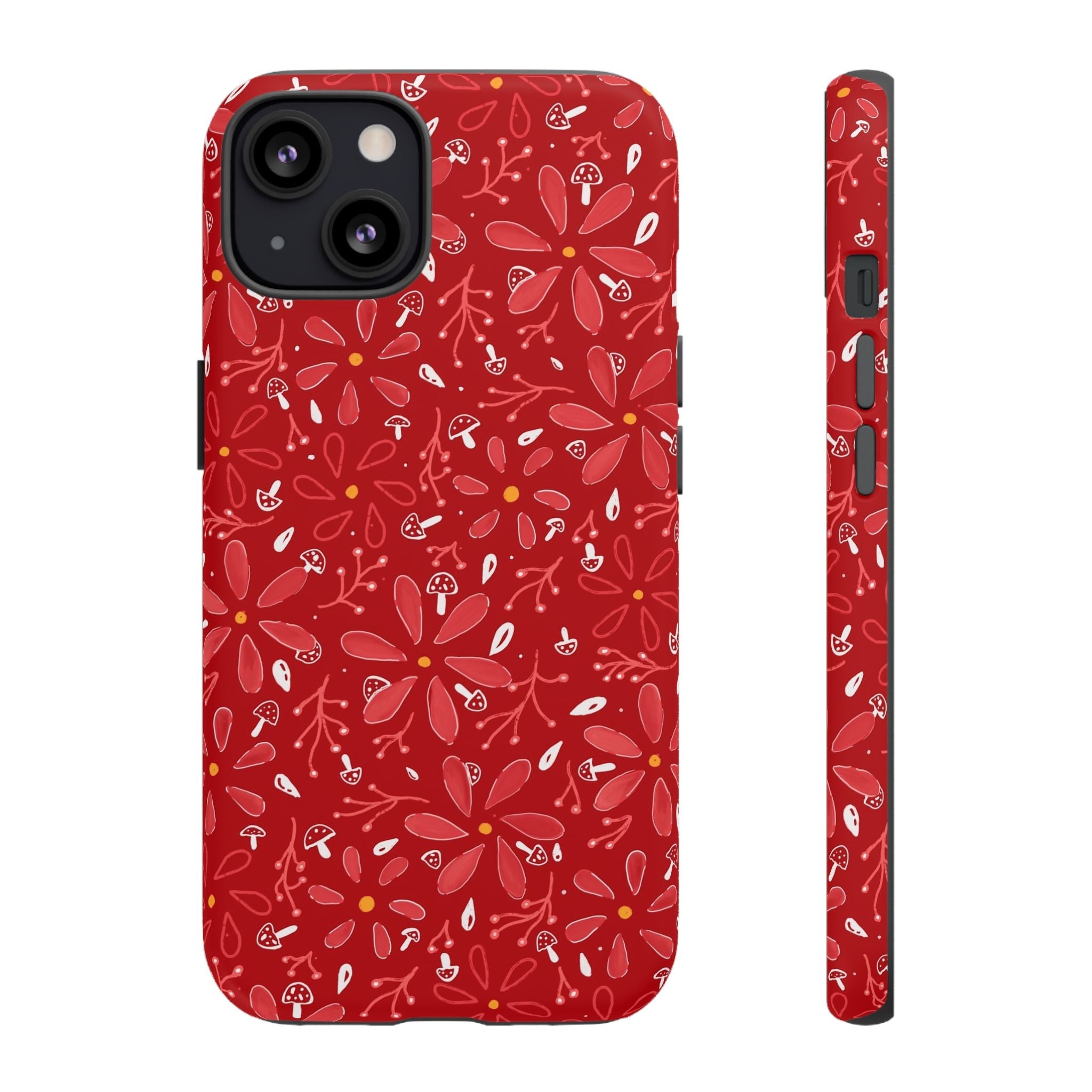 Red Flora Hand Designed Print Tough Cases Printify