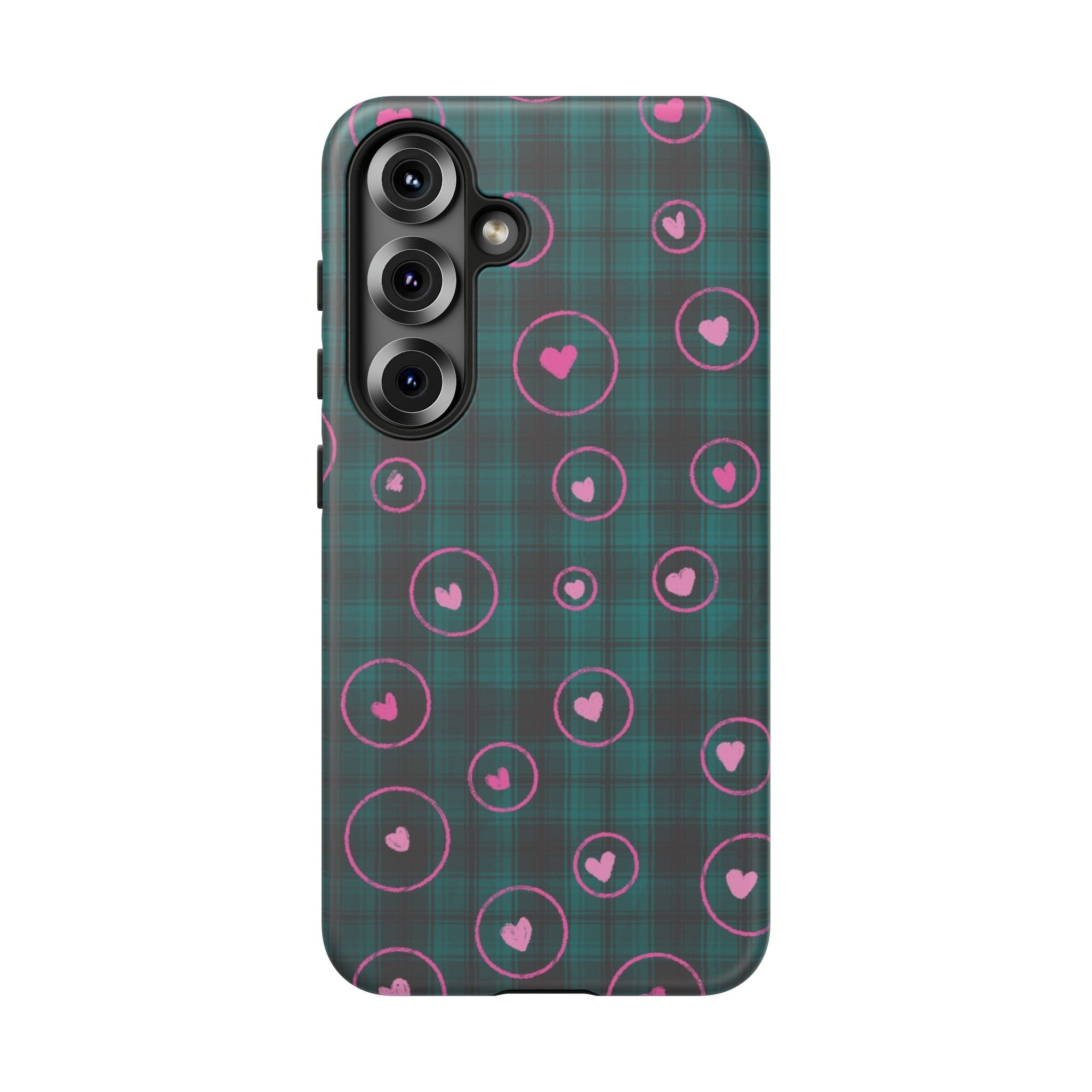 Rich Green with Pink Hear Hand Drawn Prints Tough Cases Printify