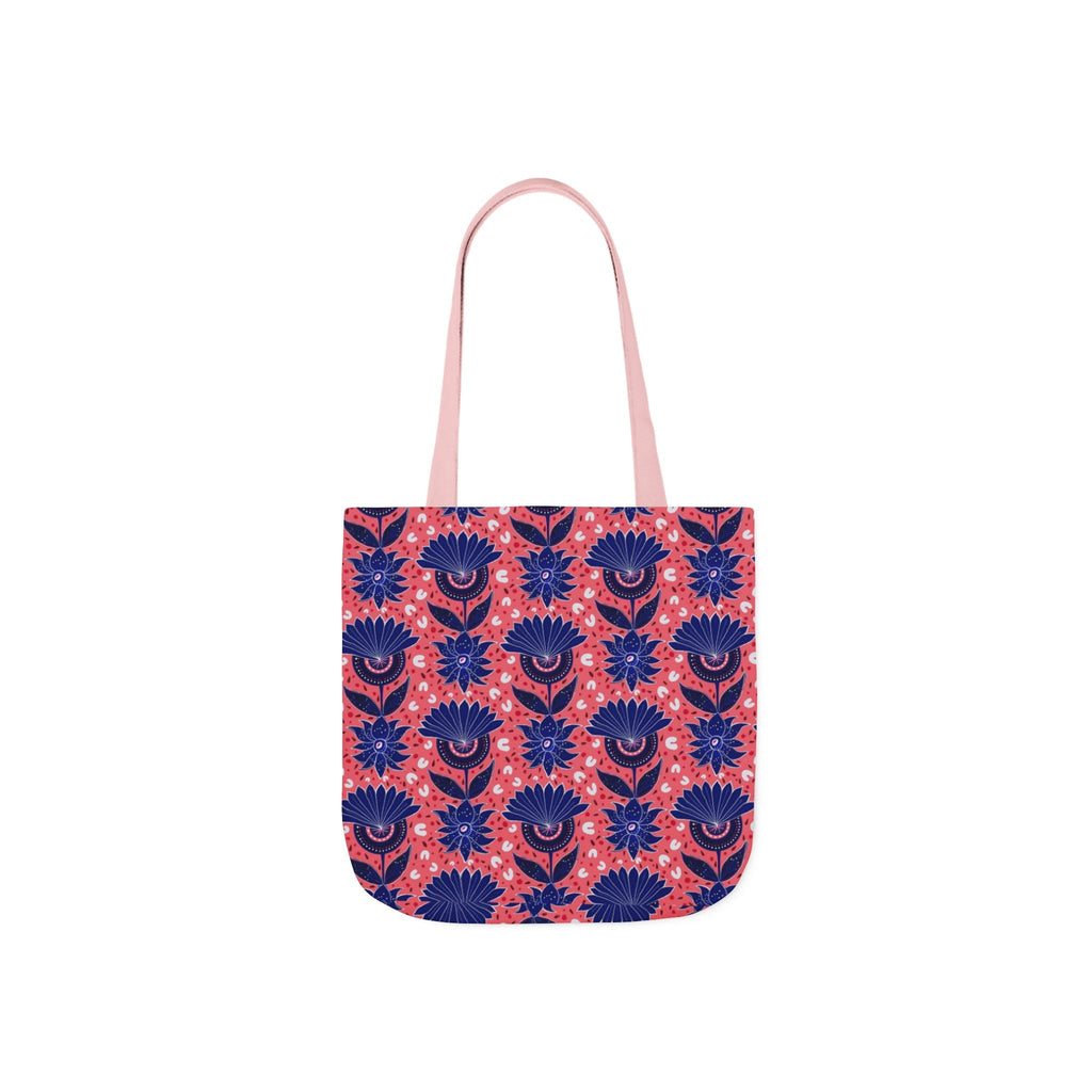 Blue Pink Botanic Canvas Tote Bag, 5-Color Straps Printify