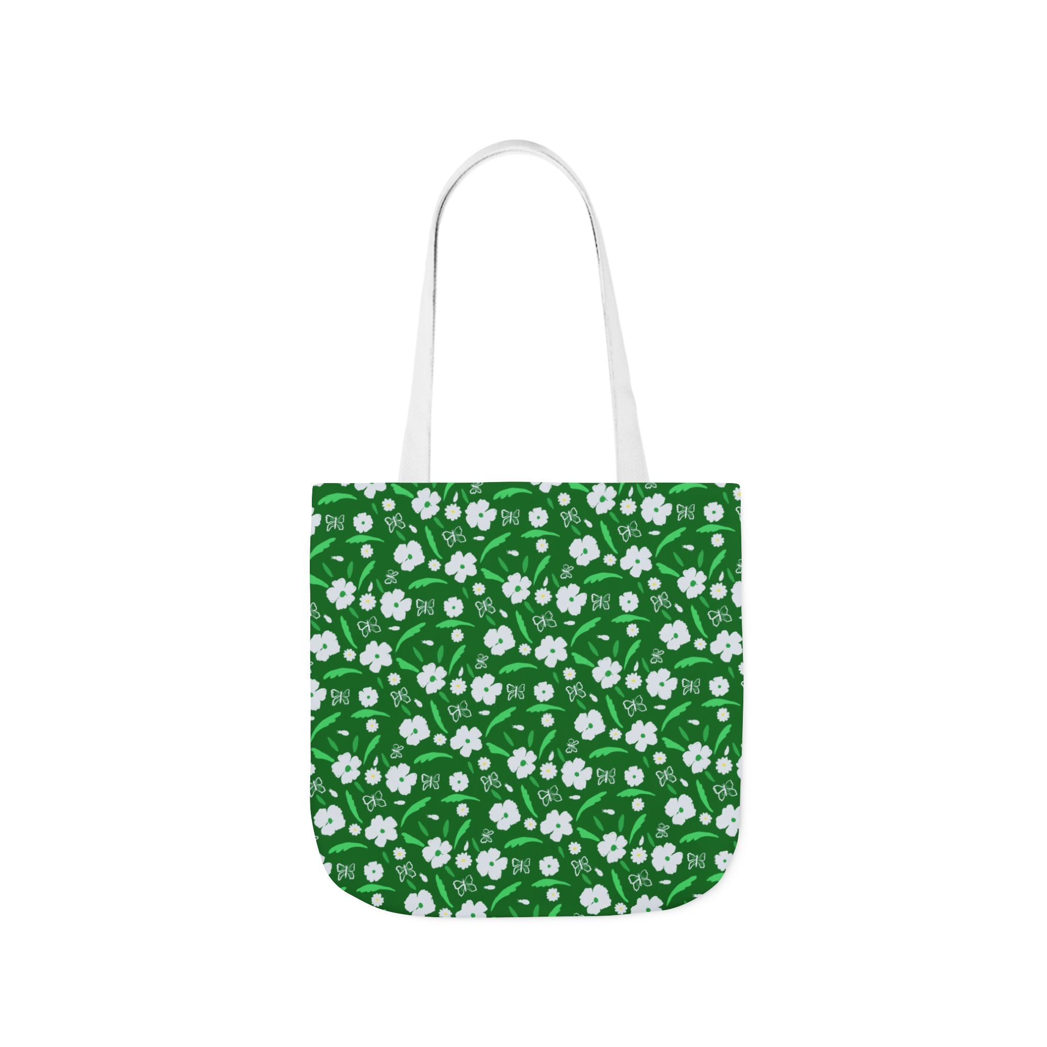 Green white wild flower hand designed prints Canvas Tote Bag, 5-Color Straps Printify