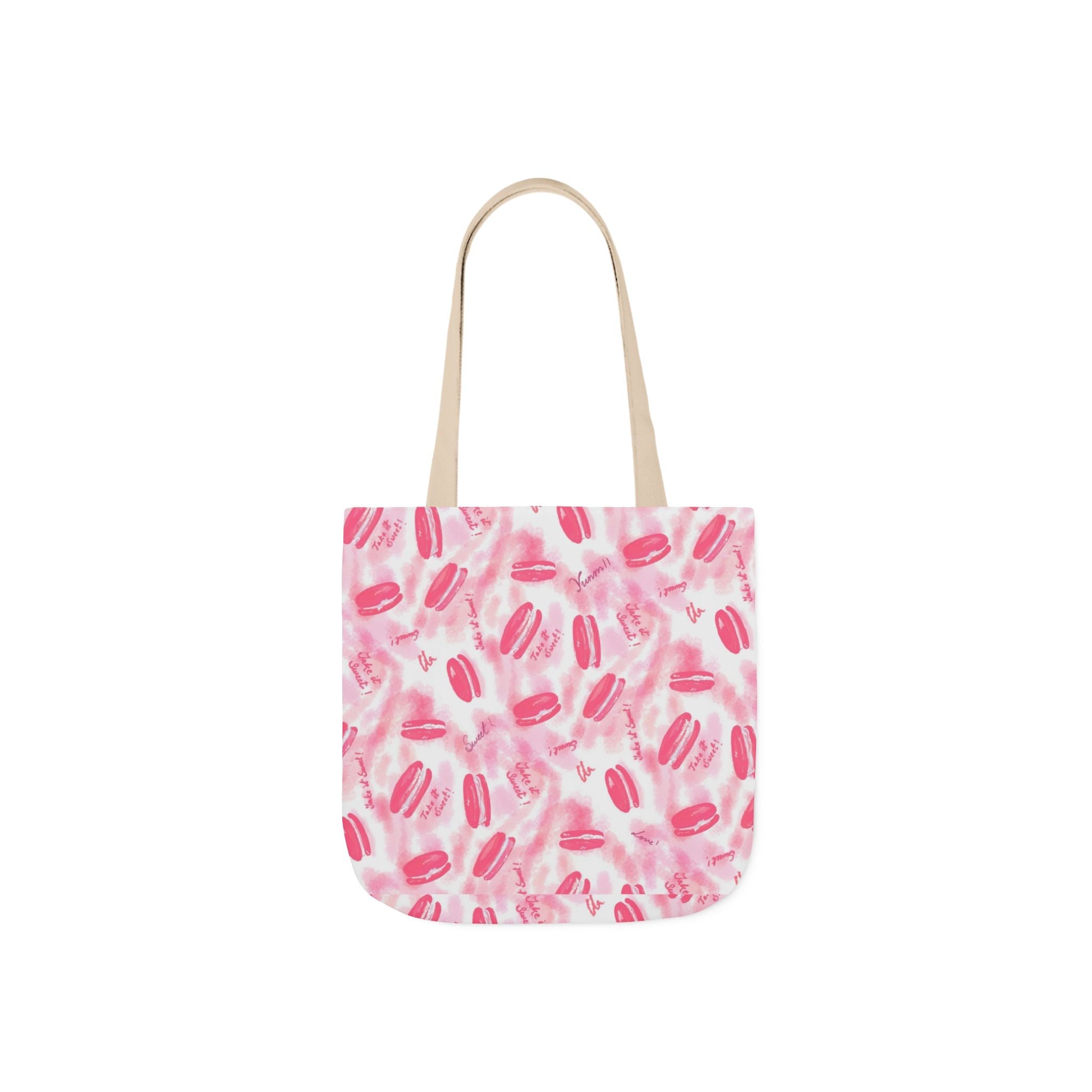 Macaron Hand Drawn Prints Canvas Tote Bag, 5-Color Straps Printify