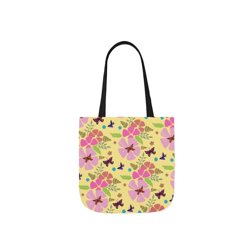 Yellow Butterfly Garden Hand Designed Print Canvas Tote Bag, 5-Color Straps Printify