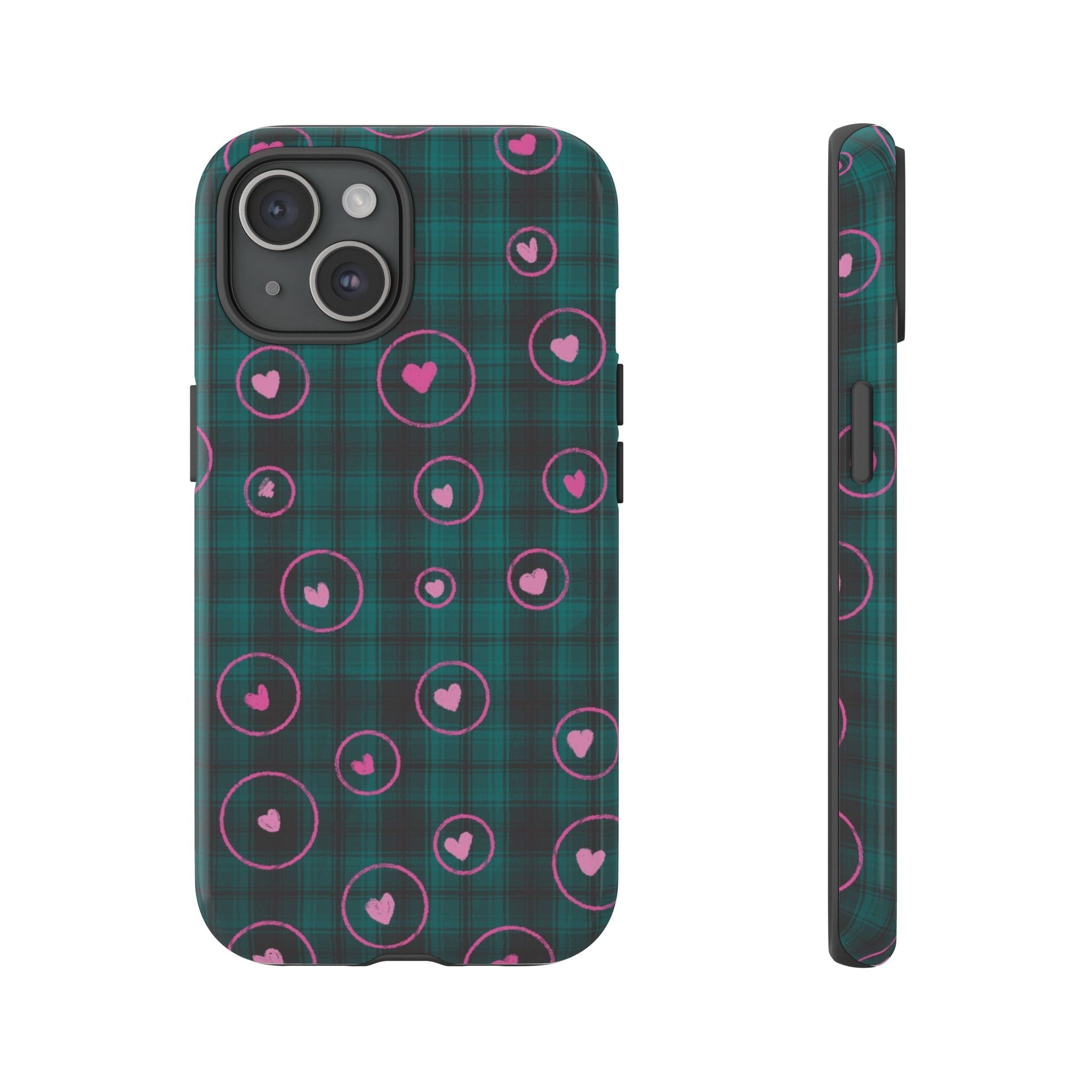 Rich Green with Pink Hear Hand Drawn Prints Tough Cases Printify