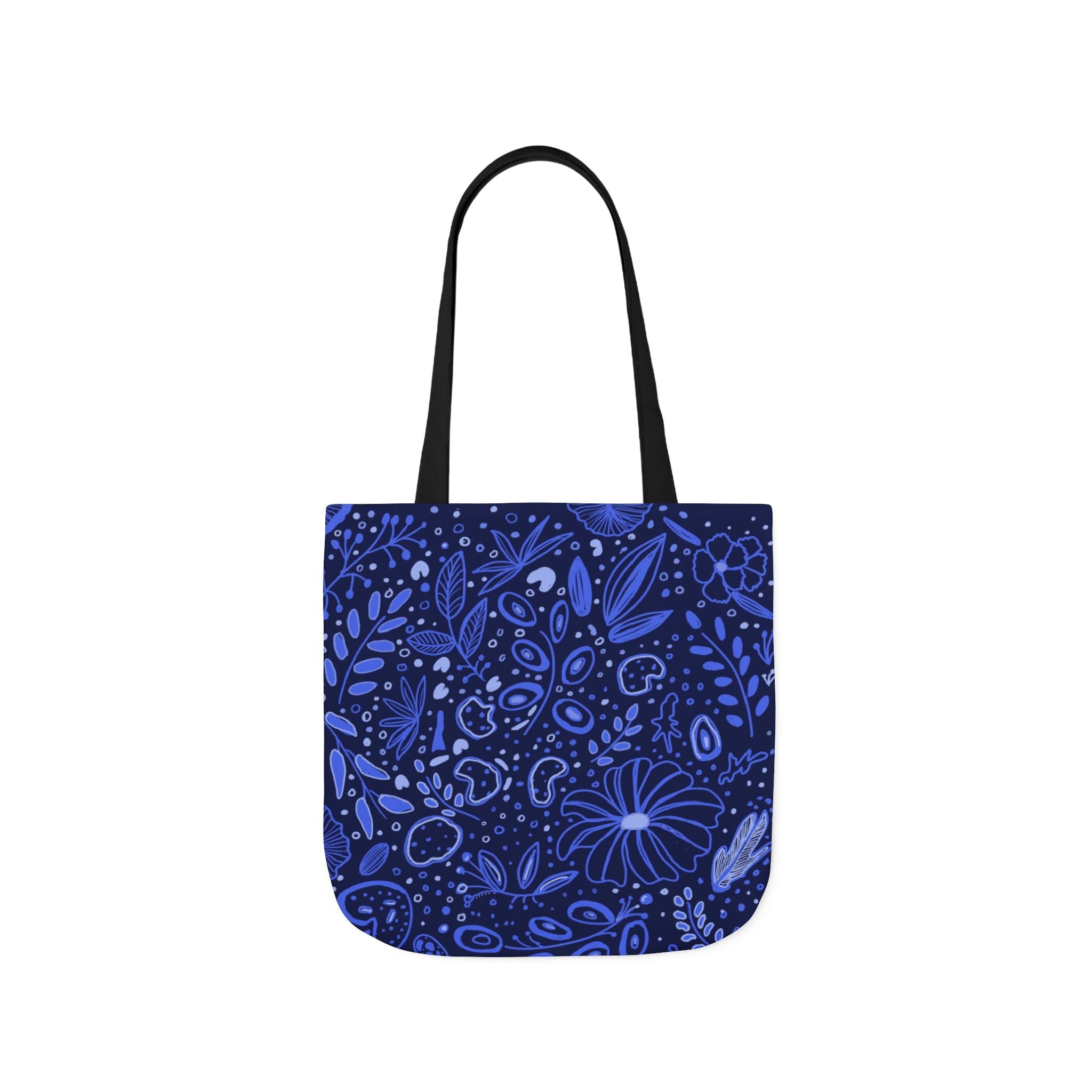 Midnight Blue Hand Designed Botanic Prints Canvas Tote Bag, 5-Color Straps Printify